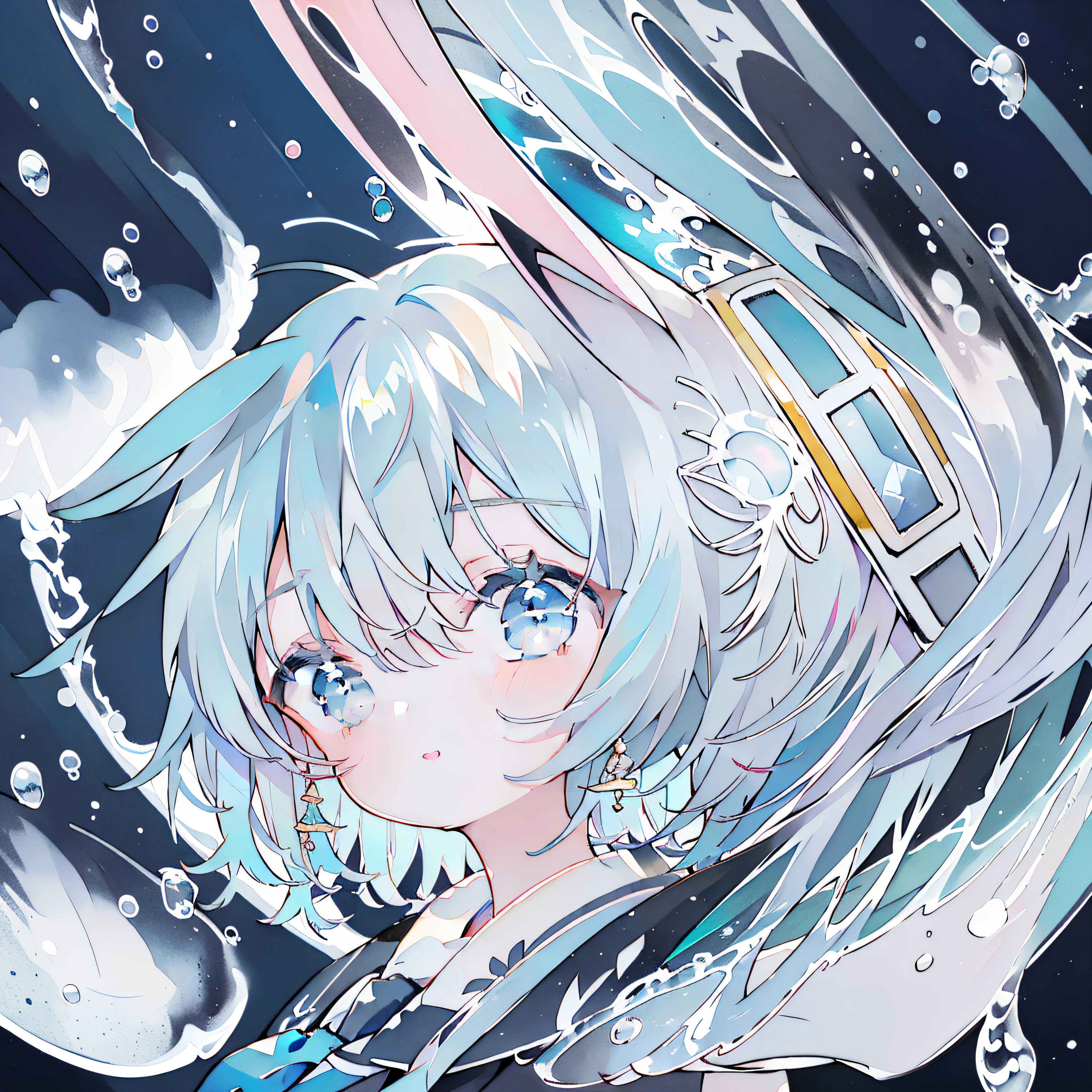 girls、Cute Baby Te、lightblue hair、tmasterpiece、top-quality、Top image quality、Eau、Beautiful water、校服、String ribbon、white shirt