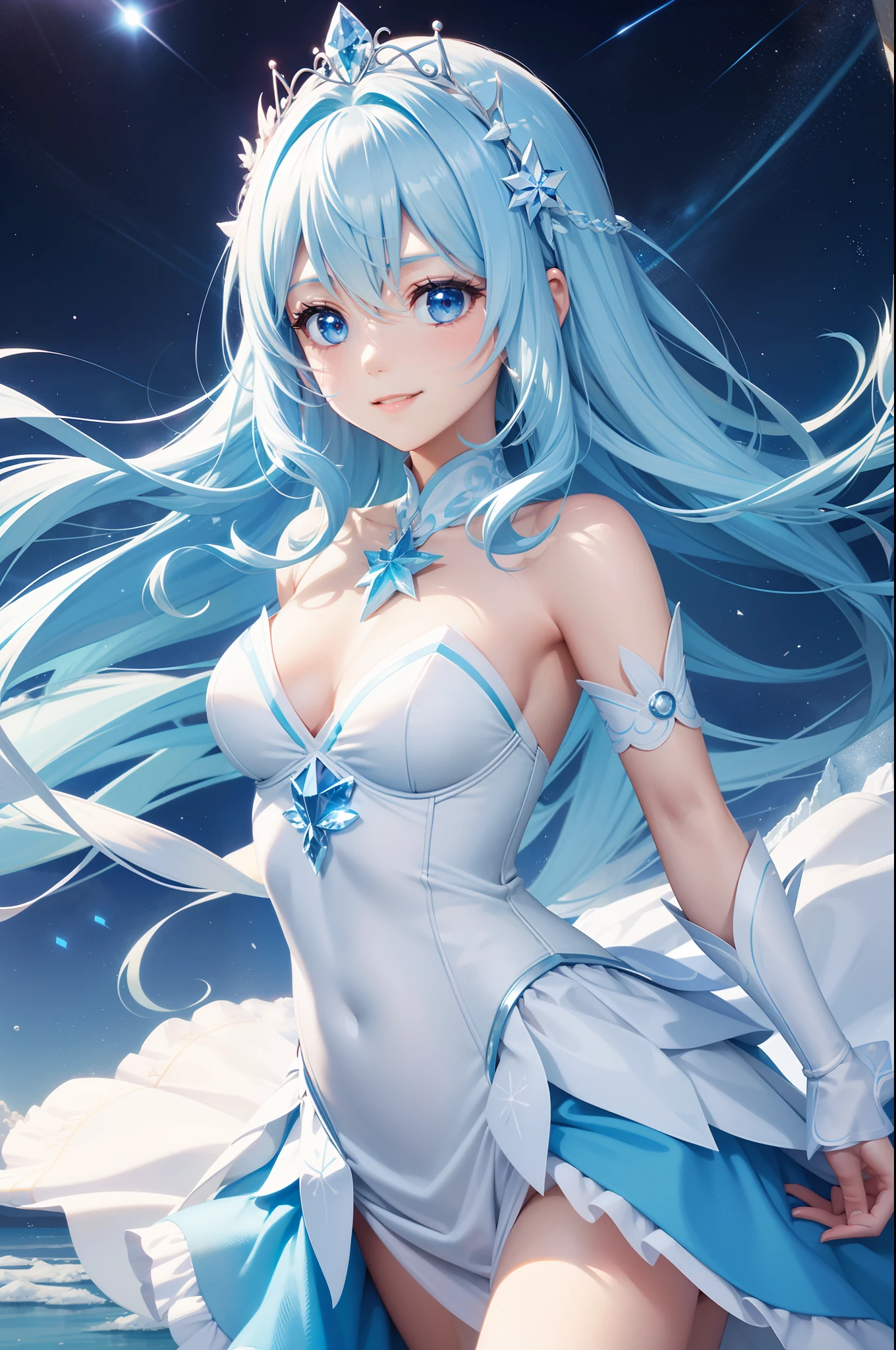 Super Idol a beauty girl A charming smile sky blue hair length hair Twin-tailed Bright blue and white costume Fantasia constellation a moon Crystal brilliance
Spirit of Polar Light
World of ice and snow
The power of light and magic
Guardian of nature
Polar Fairy
Beauty and mystique
