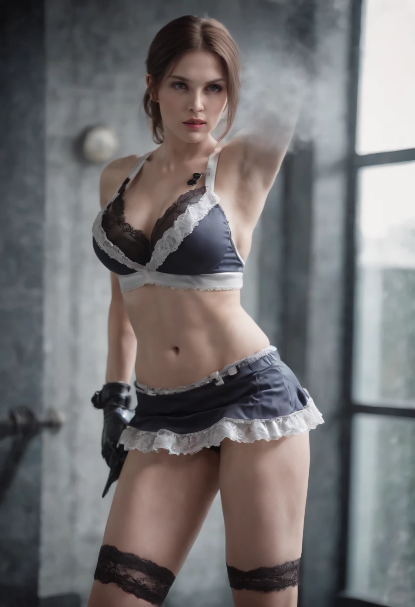 Jill Valentine French Maid Lingerie Set, , Full body、very muscular figure、Do strength training at the gym