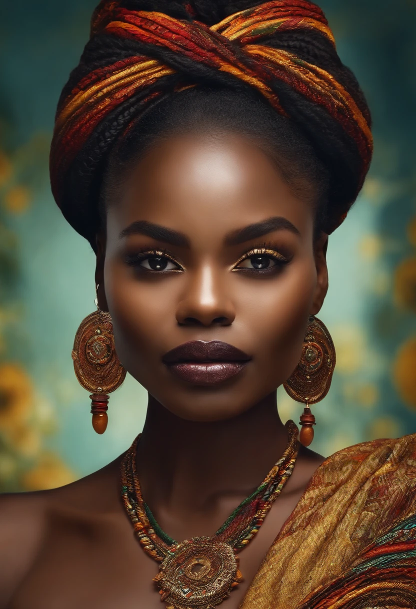Create a black African woman with big breasts in a sexy outfit and with natural blonde hair, petite de taille, grosse fesse , femme puissante