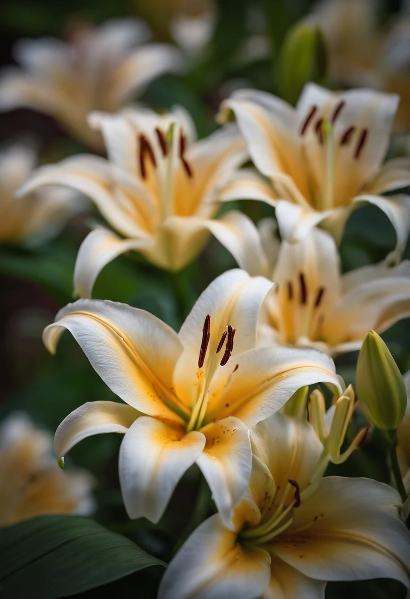 Beautiful lily garden,More than 10 flowers，largeaperture, Miki Asai Macro photography, Close-up, ultra - detailed, trending on artstationh, Sharp focus, studio photo, Intricate details, Highly detailed, by Greg Rutkowski