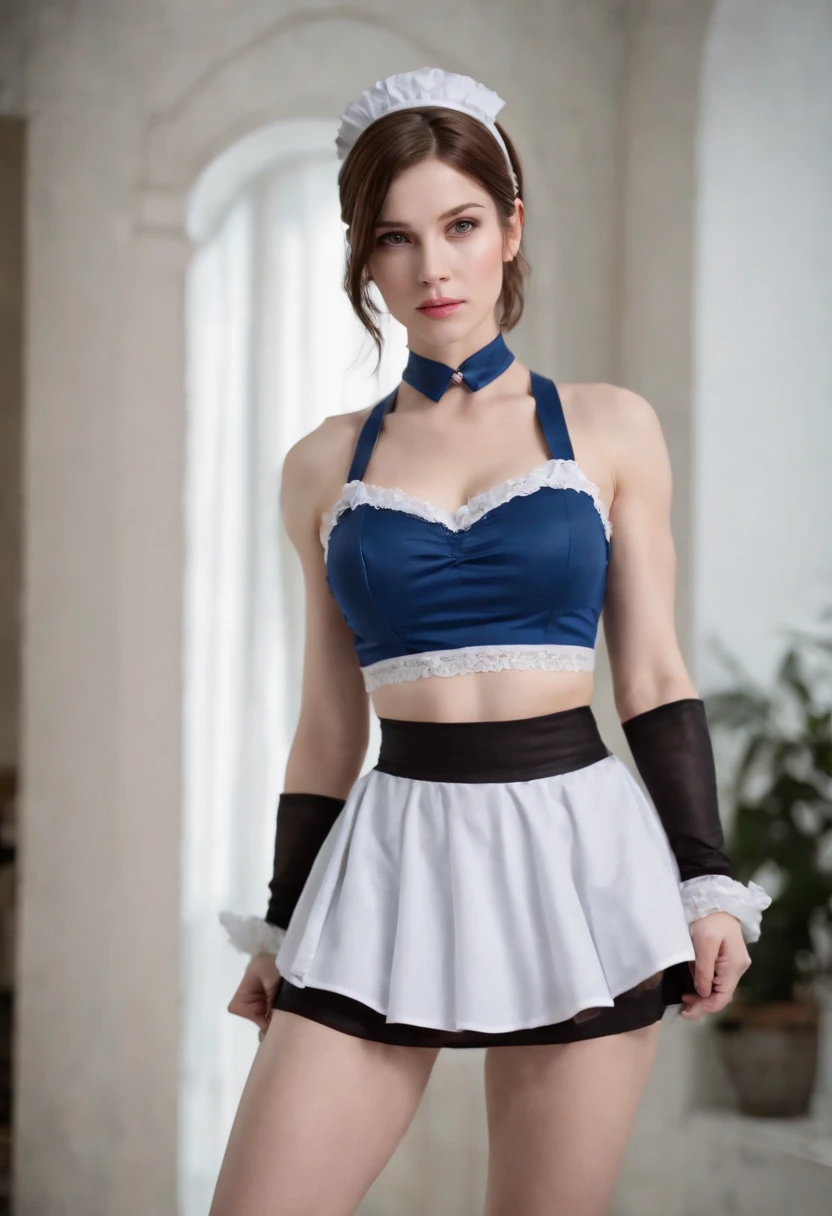 Jill Valentine French Maid Lingerie Set, , Full body、very muscular figure、Do strength training in the gym、Doing squats