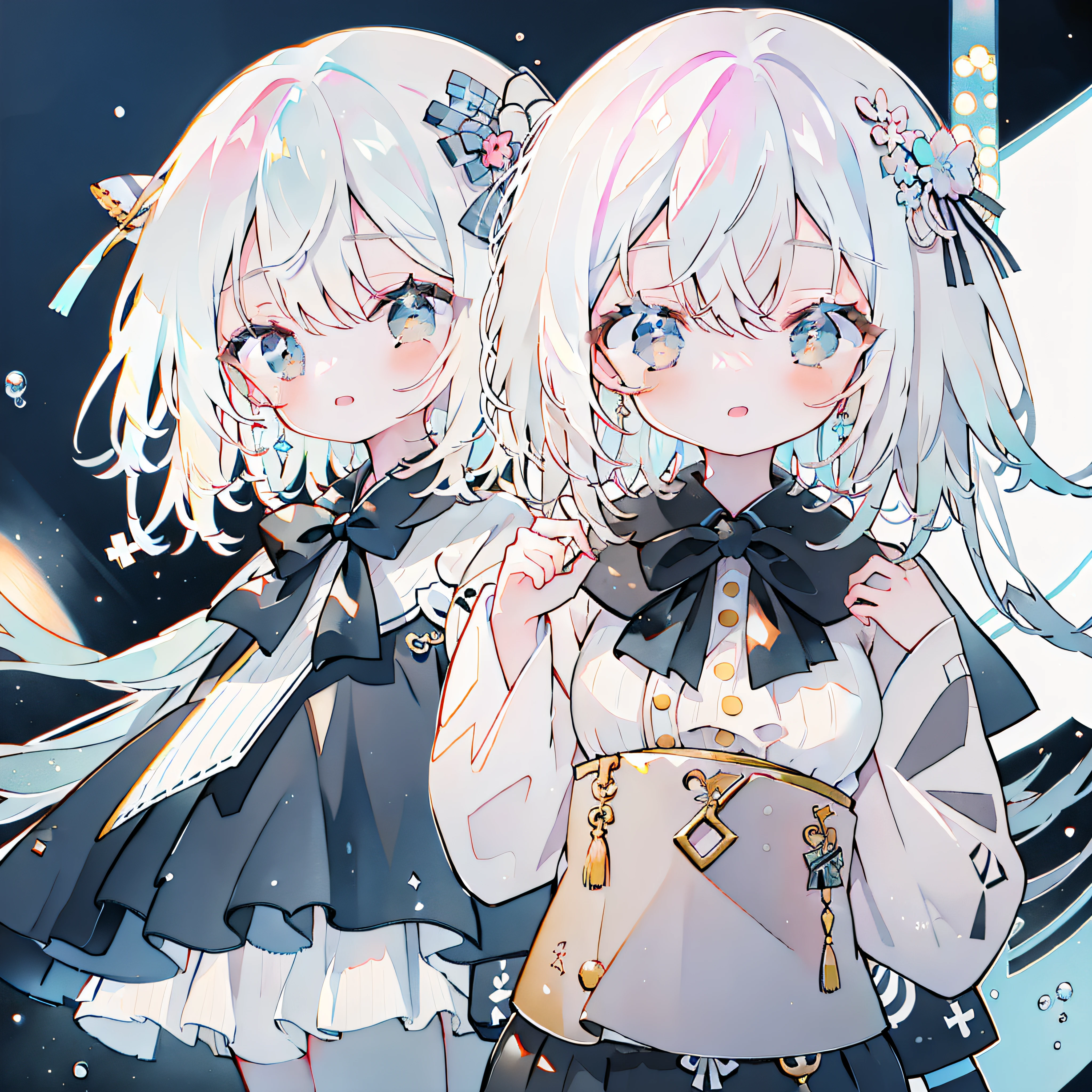 schoolgirls、cute big breasts、white color hair、tmasterpiece、top-quality、Top image quality、Holding a cat in his hand