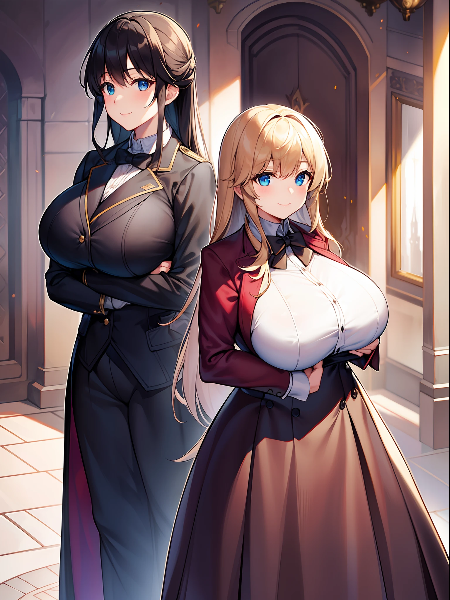 sherlock holmes & watson,
huge huge huge huge huge huge busty 2 girls assemble,
sherlock holmes girl brown glen check frock coat,
side standing watson girl white formal suits,
detective,
gently,
elegance,
wind,
smile,
london,
baker street,
british,
real face,
real body,
real background,
((((masterpiece)))), high quality, very_high_resolution, large_filesize, full color,