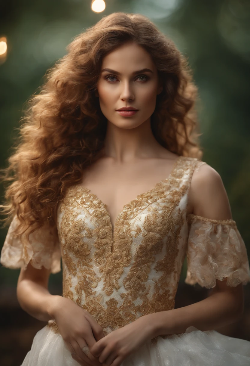 (masutepiece), Best Quality, (Highly detailed CG Unity 64k wallpaper), Ultra-high resolution, Ultra-high definition, Maximalist, 64k uhd, hight resolution, Convoluted, Intricate details, Highly detailed, Finely detailed, Ultra-detailed, Super high texture, Detailed textures, ultra high pixel detail, (Ultra-realistic:1.3), official photo, nffsw, Digital SLR, Photography, Portrait, professionally color graded, FUJI XT3, Raw photo, Uncompressed images, Shallow depth of field, Full color depth, Sharp Focus, Great break, Gorgeous, white, Thrilling scenes, lines, Moonlight, Night, Portrait, (Woman in intricate dress with pattern on lawn, Golden white lush curls), touching her hair