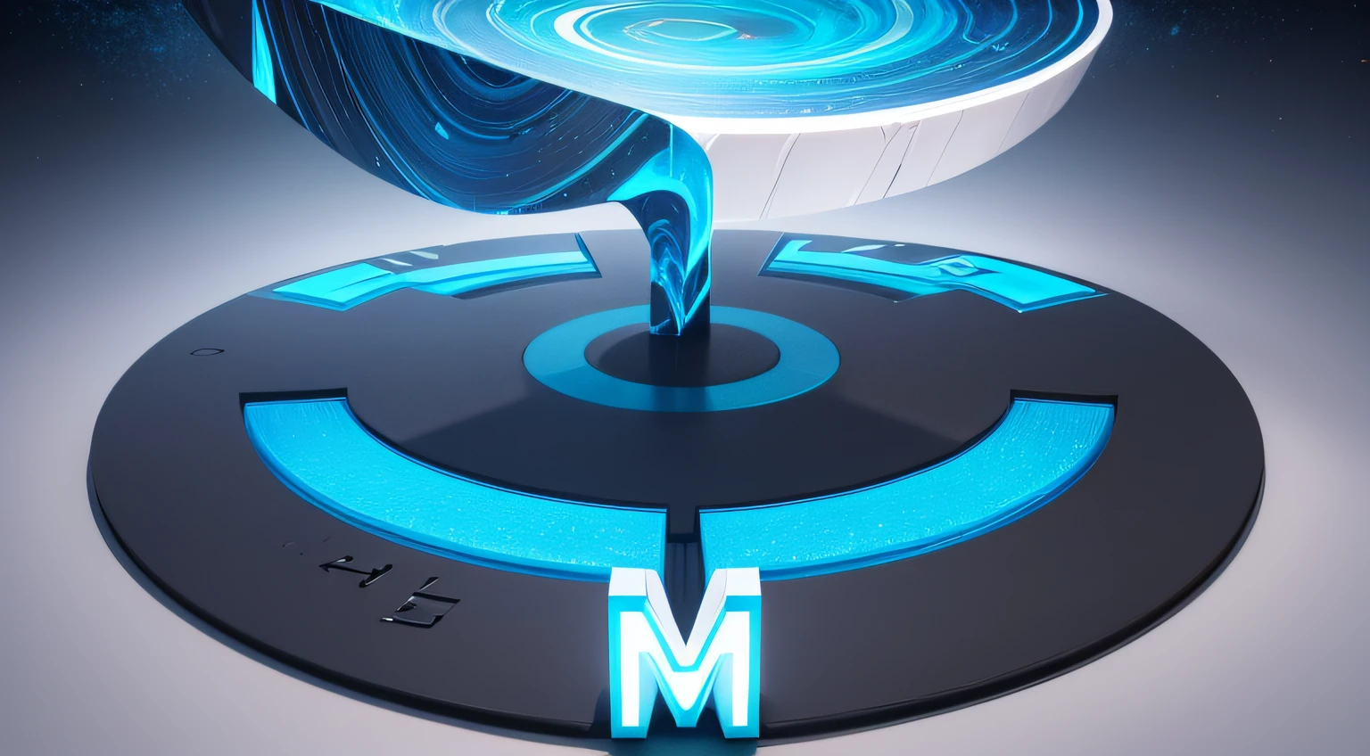 At the center of the scene, is the logo with the letters "MXM" in a modern and elegant style. The landscape is digital, usar a paleta em azul, destaque na logo com as letras "MXM"