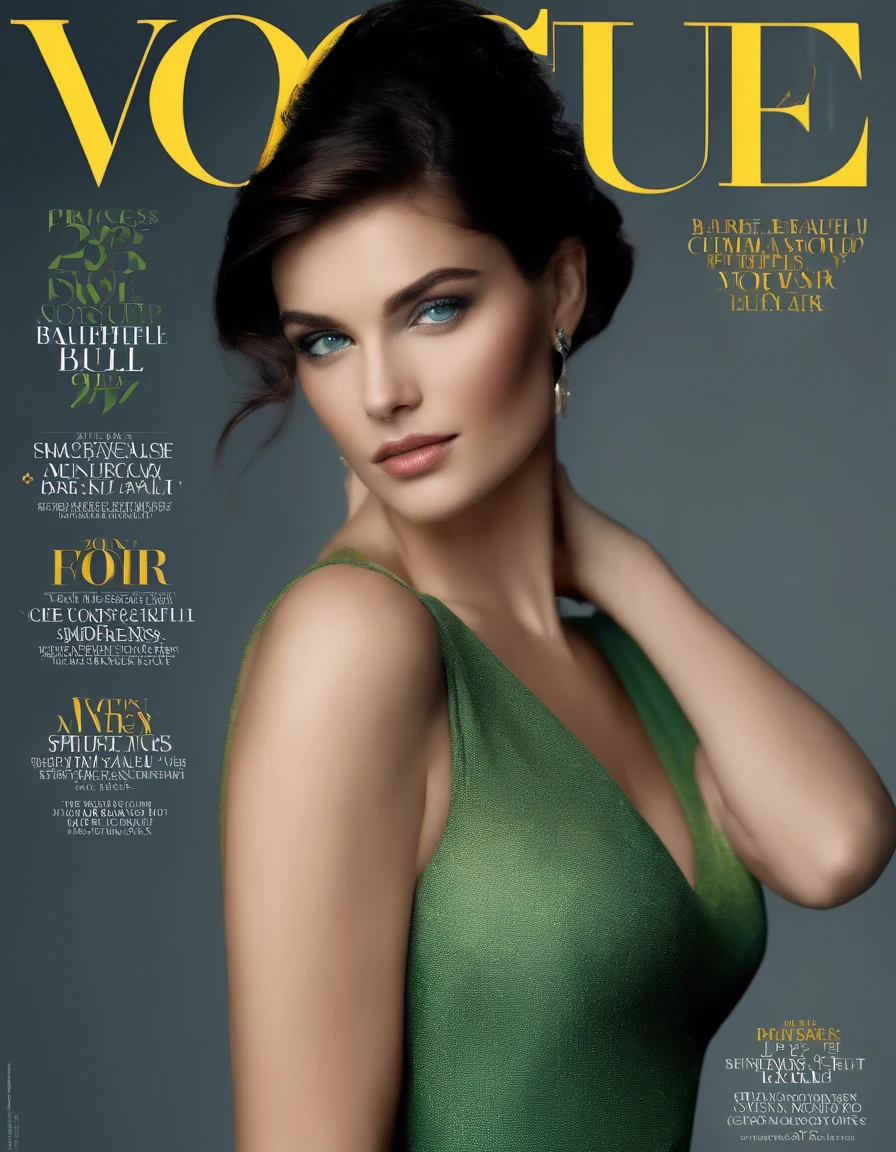 magazine cover,vogeSweater, side chest, (Sleeveless:1.2), cleavage_cutout,bare back,from on the side,green colored eyes, European appearance