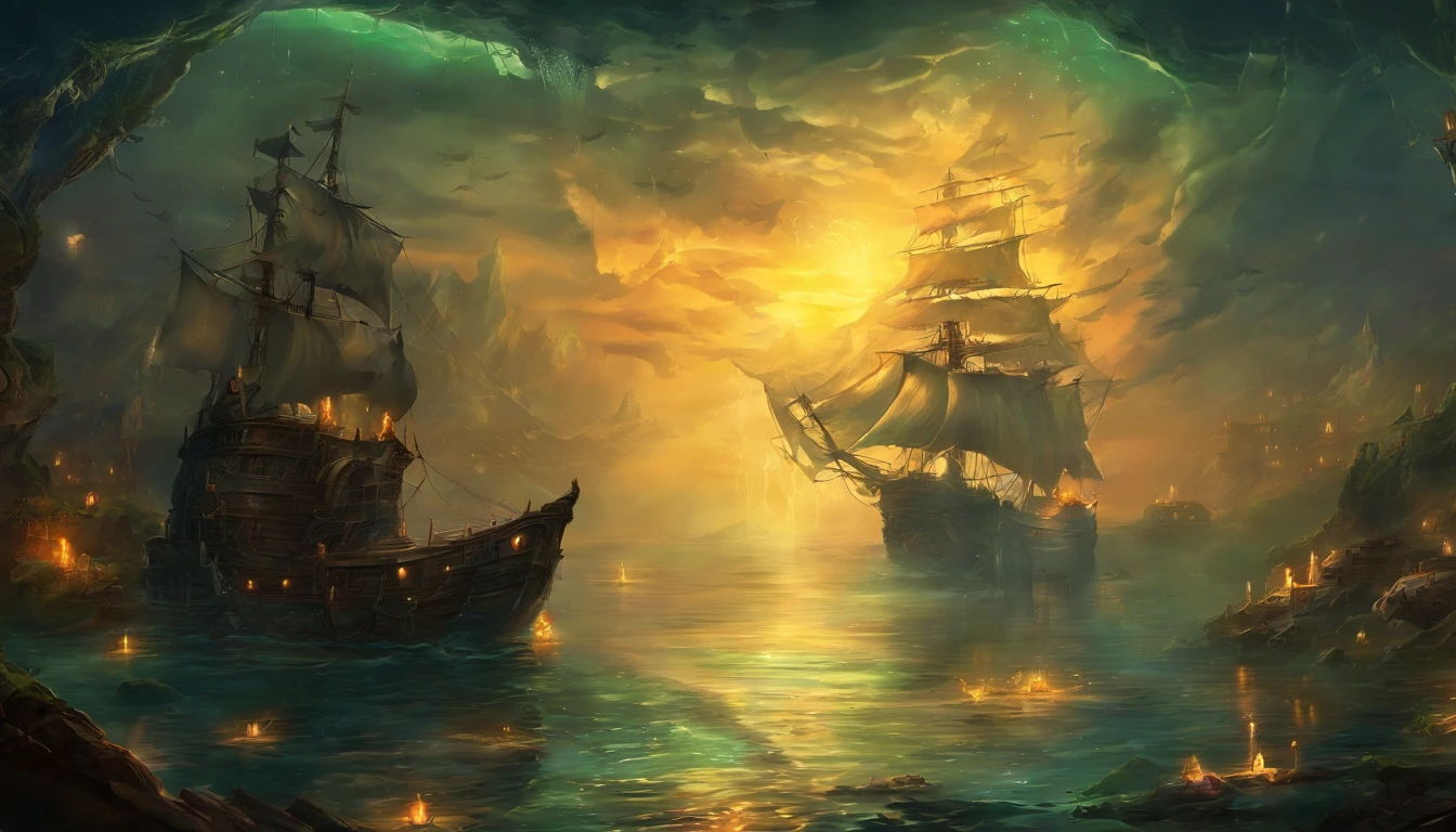 best quality, 4k, highres, masterpiece:1.2, (ultra-detailed, extreme detail description), realistic:1.37, HDR, underwater scene, dark and mysterious, eerie atmosphere, ancient wreckage, abandoned ship, decaying structure, haunting presence, ghostly figures, murky water, hauntingly beautiful, surreal lighting, ethereal, haunting whispers, deep-sea exploration, lost souls, spectral glow, solemn silence, haunting reflections, ripples in the water, eerie shadows, hauntingly empty, marine life, unseen depths, hauntingly still, ghostly apparitions, remnants of the past, haunting beauty, haunting aura, hauntingly captivating, haunting secrets, specter of the deep, underwater mystery.