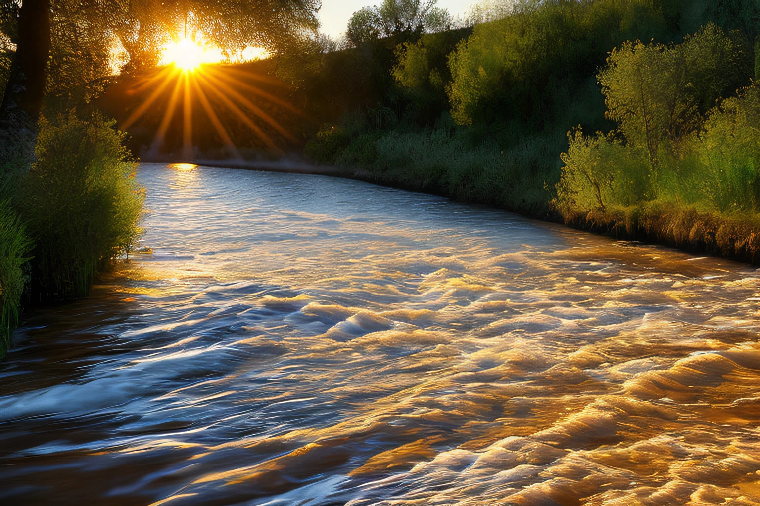coucher du soleil, Eau, la pus belle oeuve du monde, very realistic, high-definition