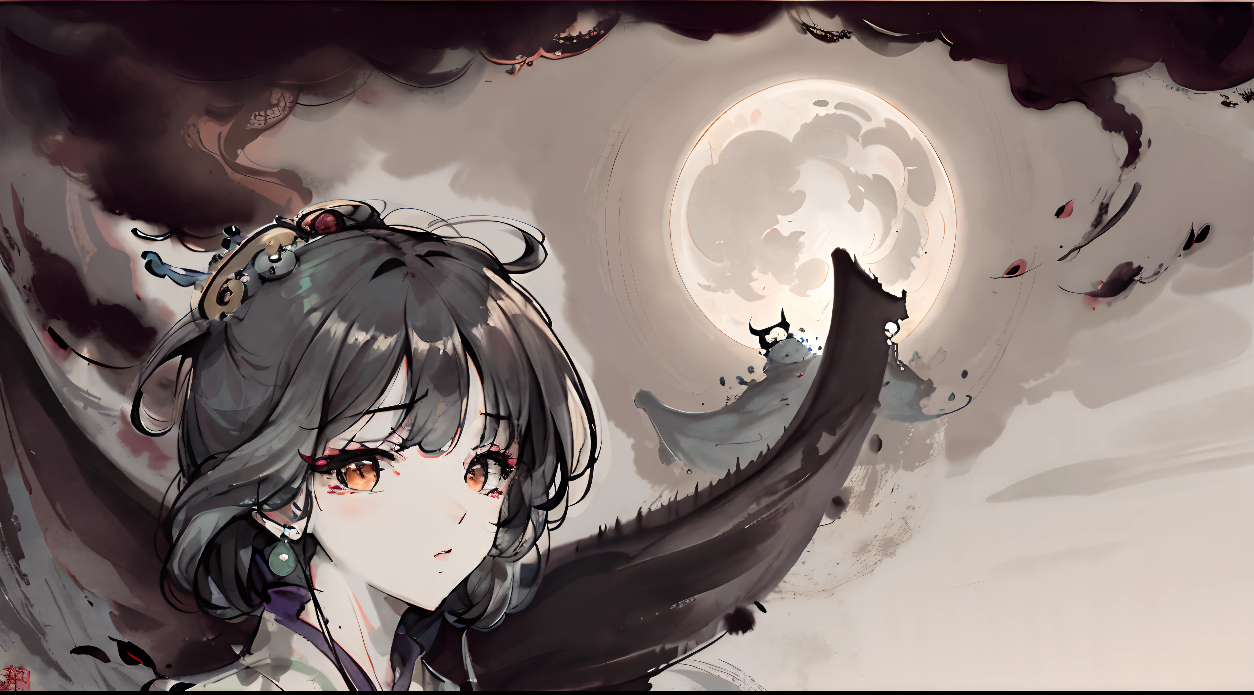 Cute and scary haunted characters、Heaven and earth are chaotic、Cute and scary photo floating in the river under a fantastic full moon, by Yang J, chinse landscape, by Victor Wang, chinese fantasy, andreas rocha style, by Fan Qi, By Raymond Han, by Qu Leilei, inspired by Andreas Rocha, inspired by Fenghua Zhong, by Song Xu, 4 k digital painting, 4 k digital painting