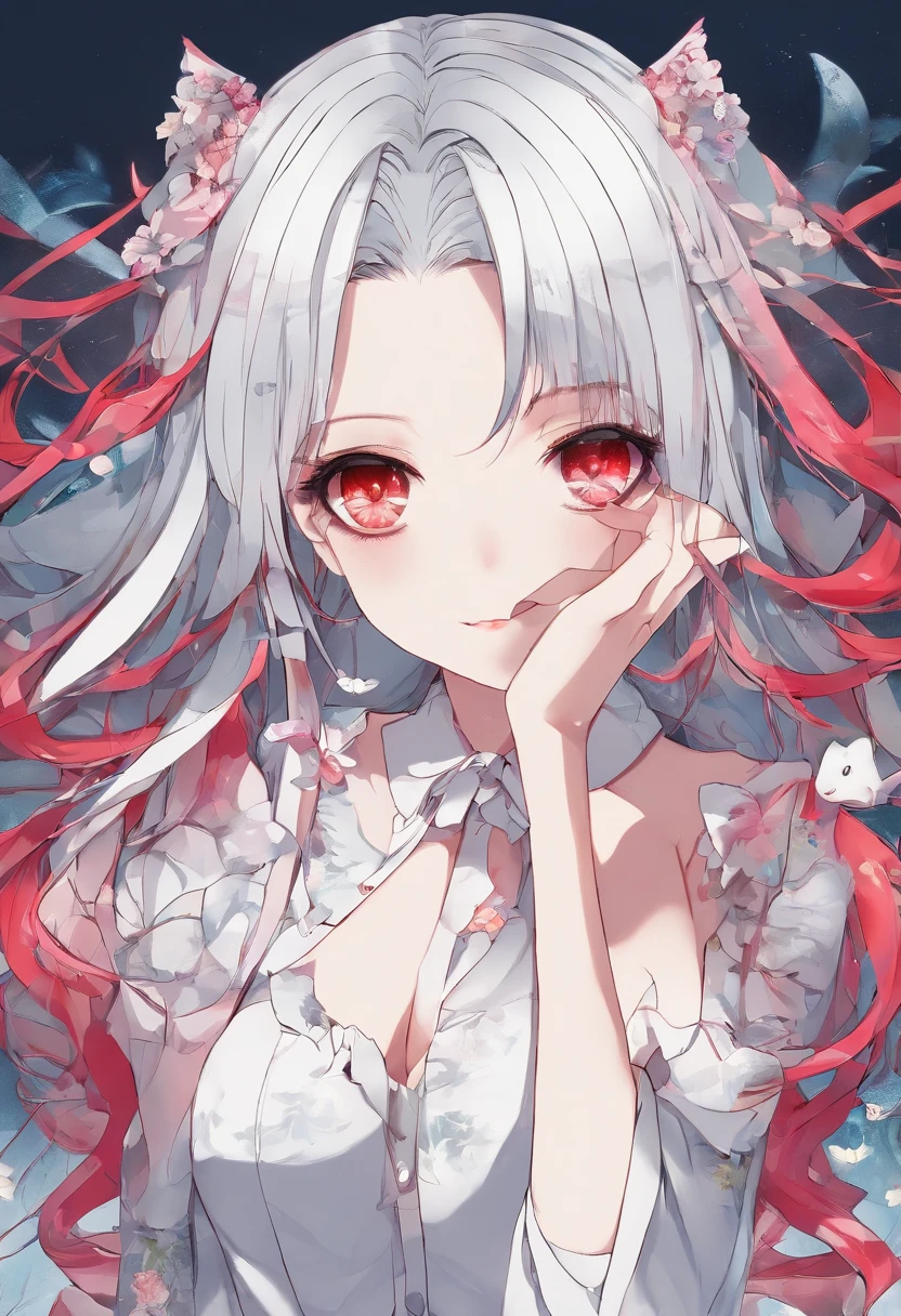 whaite hair,Red eyes,Vampires,adolable,s girl,full bodyesbian,frontage