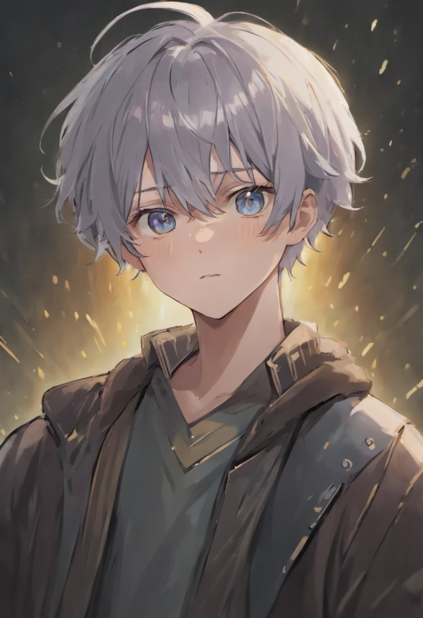 (Boy with gray hair, Strong gaze, Perforated teenager:1.2）Hairstyle reference，Shigego Gojo