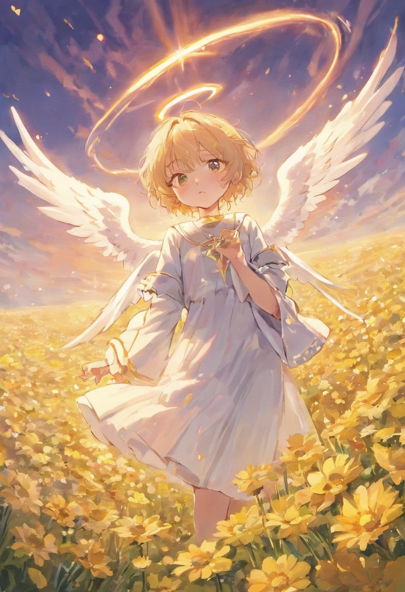 Anime boy with white wings and halo in a flower field, beautiful angel, Angel Boy, Guviz-style artwork, Guweiz in Pixiv ArtStation, guweiz masterpiece, Portrait of a beautiful angel, beautiful fantasy anime, beautiful angel, full - body majestic angel