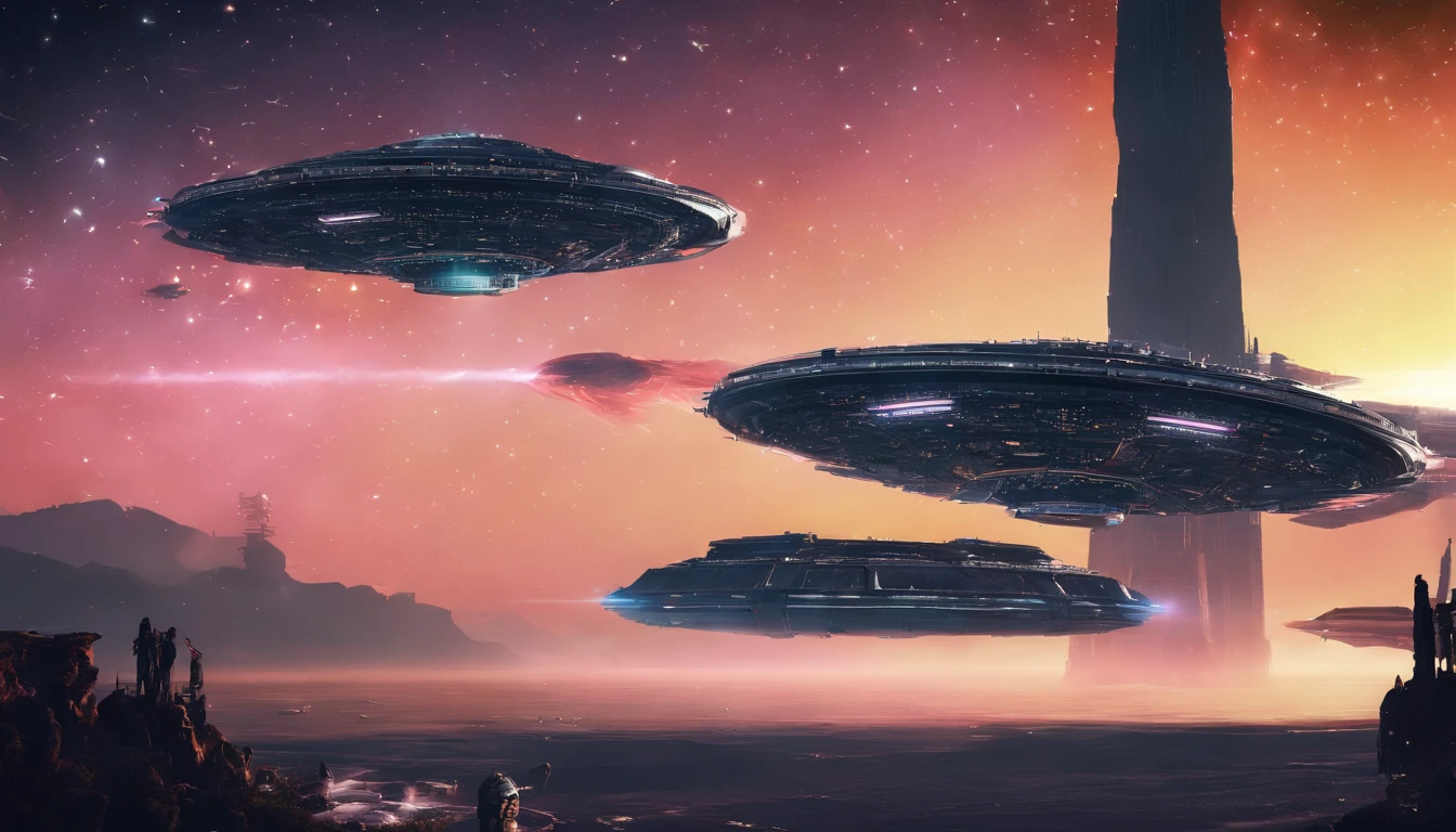 Huge alien mothership,Extreme light and shadow,Ultimate texture,Super refined,The details stand out,The golden light is dazzling,sci-fy,Extreme shadows,Super textured,8k