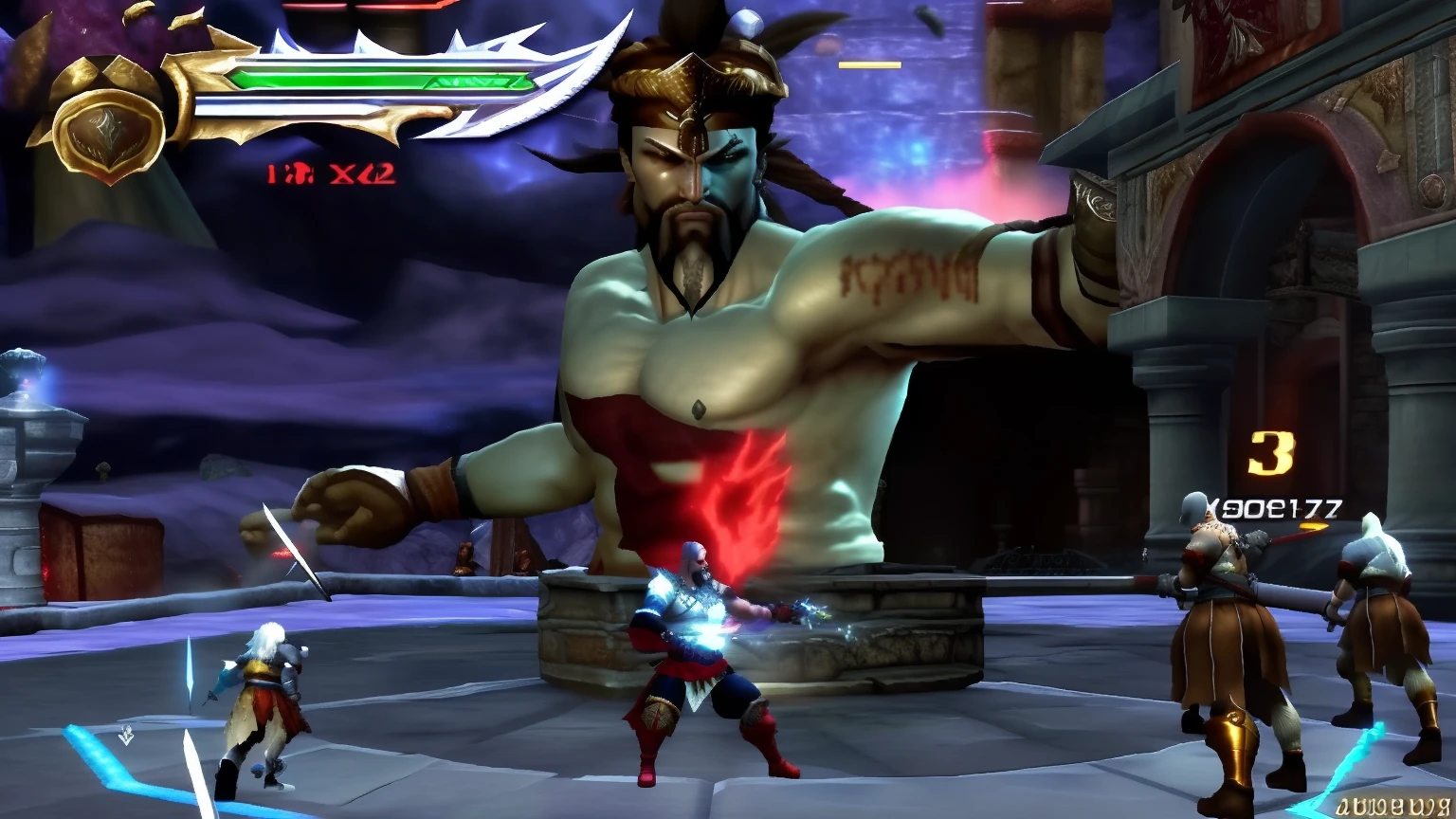 a close up of a person holding a sword in a game, playstation 2 gameplay still, ps 2 screenshot, psx game graphics, ps2 graphics, ps 2 graphics, kratos, playstation 2 graphics, soul calibur, playstation 2 screenshot, ps2 game, epic scene of zeus, action rpg video game, gameplay, of virtua figther