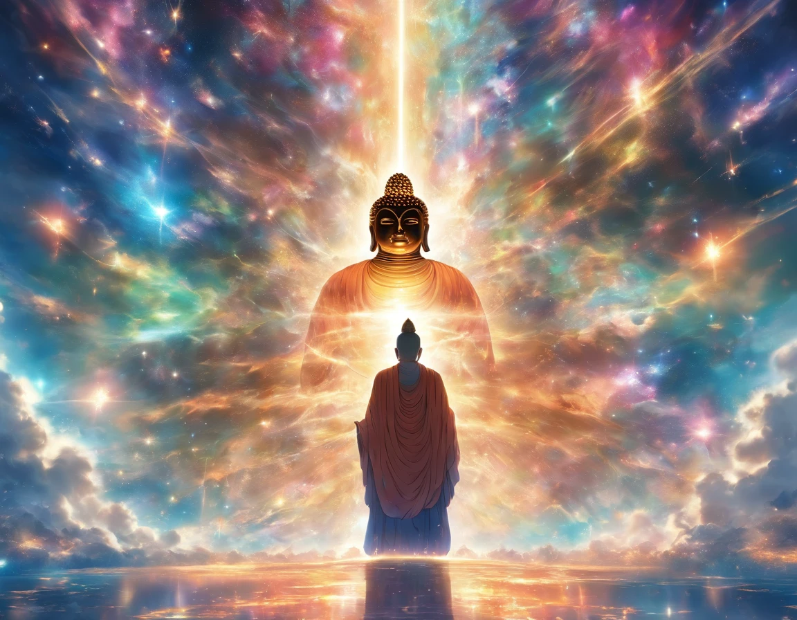 Interstellar，Endless space，The huge Maitreya Buddha statue rushed towards the huge space-time tunnel，ssee-through，depth of fields，((Masterpiece))，(Best quality))，Magnificent space image scene，surrealism, Super detail, ccurate, Best quality, hyper HD, Masterpiece, Anatomically correct, A high resolution, 16k