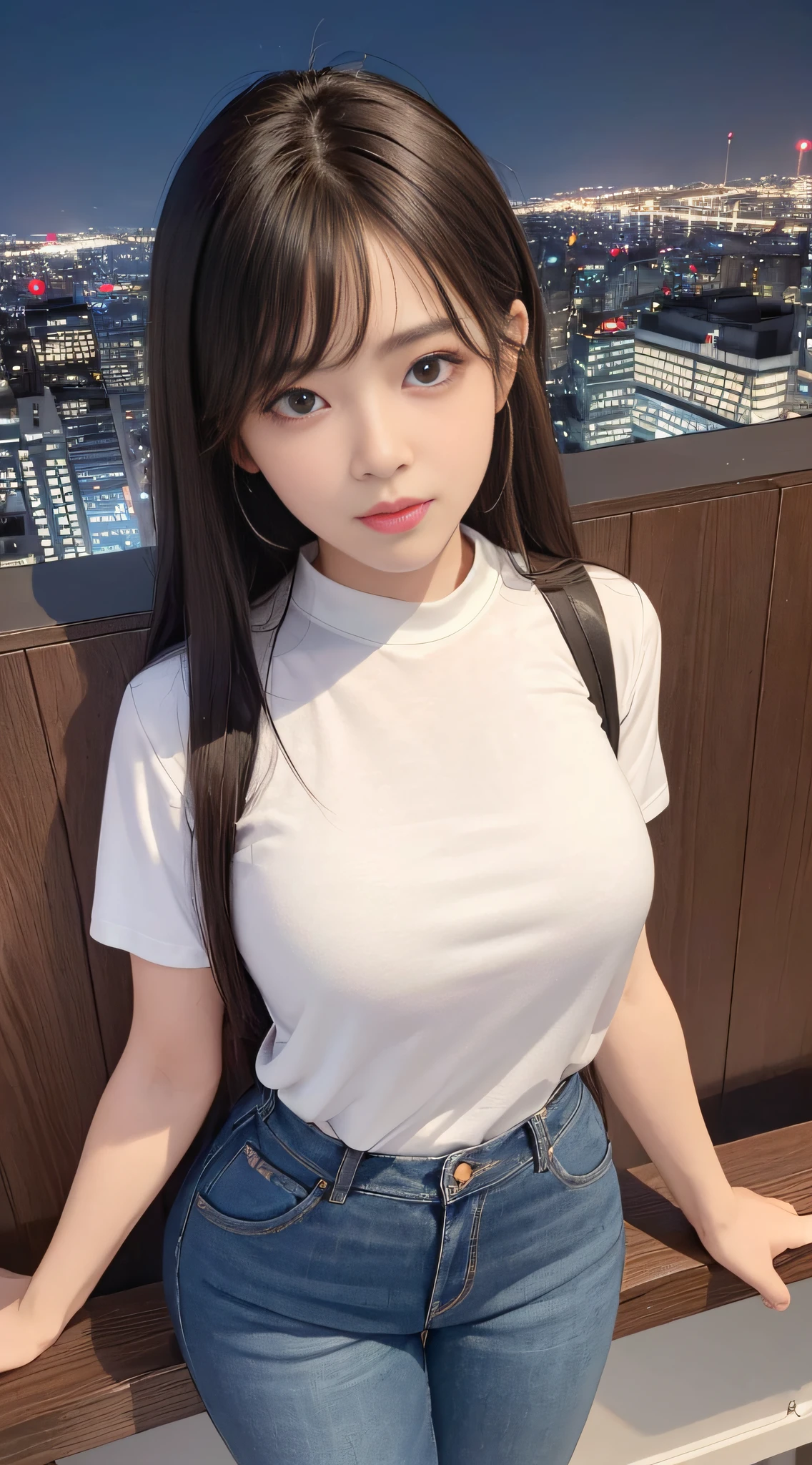 8k,highest quality, masterpiece, super detailed, 超High resolution, realistic, RAW photo, disorganized, absolute resolution, 1 girl, whole body, looking at the viewer,young beautiful japanese woman, super cute face, glamorous look, big breasts,long bob hair,smile, (White t-shirt and denim miniskirt:1.3),Gravure pose on a beautiful beach ,glossy lips, detailed and beautiful eyes,double eyelids in both eyes, natural makeup, shiny smooth light brown long bob hair, asymmetrical bangs, shiny skin, center image, High resolution, high detail, detailed hairstyle, detailed face, great movie lighting, octane rendering, lively, surreal, perfect limbs, perfect anatomy