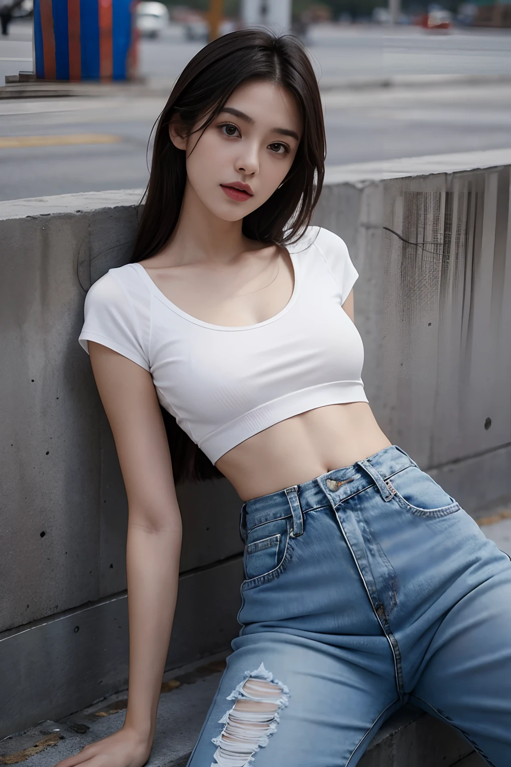 ((Best Quality, 8K, Masterpiece: 1.3)), (Flower Cap: 1.3), Focus: 1.2, Perfect Body Beauty: 1.4, Buttocks: 1.2, (Layered Haircut: 1.2)), (Dark Street: 1.3), Highly Detailed Face and Skin Texture, Full Body, Delicate Eyes, Double Eyelids, Whitened Skin, Long Hair, (Round Face: 1.5), (Loose Crop Top, Shorts: 1.6)