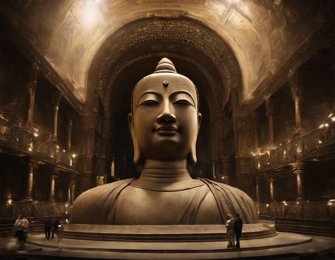 Interstellar，Endless space，The huge Maitreya Buddha statue rushed towards the huge space-time tunnel，ssee-through，depth of fields，((Masterpiece))，(Best quality))，Magnificent space image scene，surrealism, Super detail, ccurate, Best quality, hyper HD, Masterpiece, Anatomically correct, A high resolution, 16k