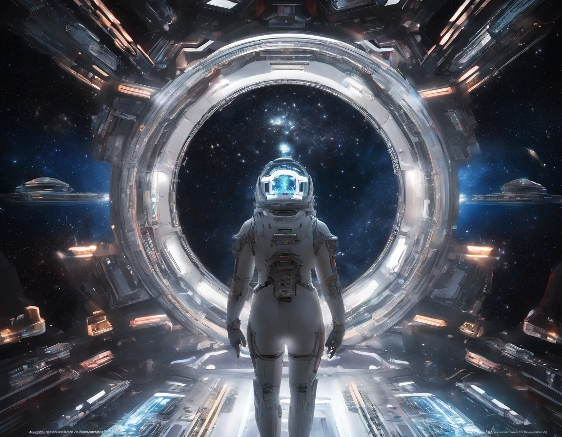 The spaceship travels through a wormhole