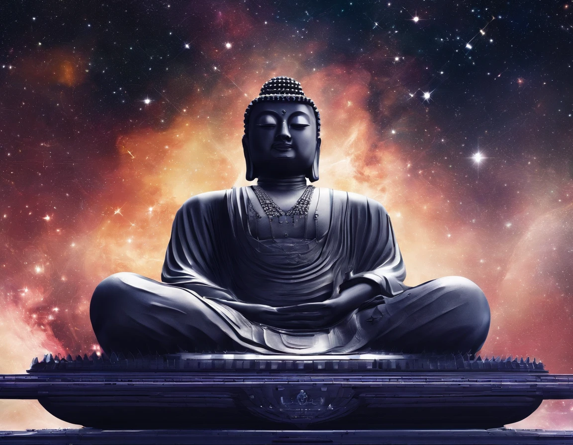 Interstellar,Endless space,The huge Maitreya Buddha statue rushed towards the huge space-time tunnel,ssee-through,depth of fields,((Masterpiece)),(Best quality)),Magnificent space image scene,surrealism, Super detail, ccurate, Best quality, hyper HD, Masterpiece, Anatomically correct, A high resolution, 16k