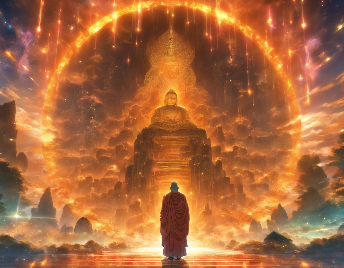 Interstellar,Endless space,The huge Maitreya Buddha statue rushed towards the huge space-time tunnel,ssee-through,depth of fields,((Masterpiece)),(Best quality)),Magnificent space image scene,surrealism, Super detail, ccurate, Best quality, hyper HD, Masterpiece, Anatomically correct, A high resolution, 16k
