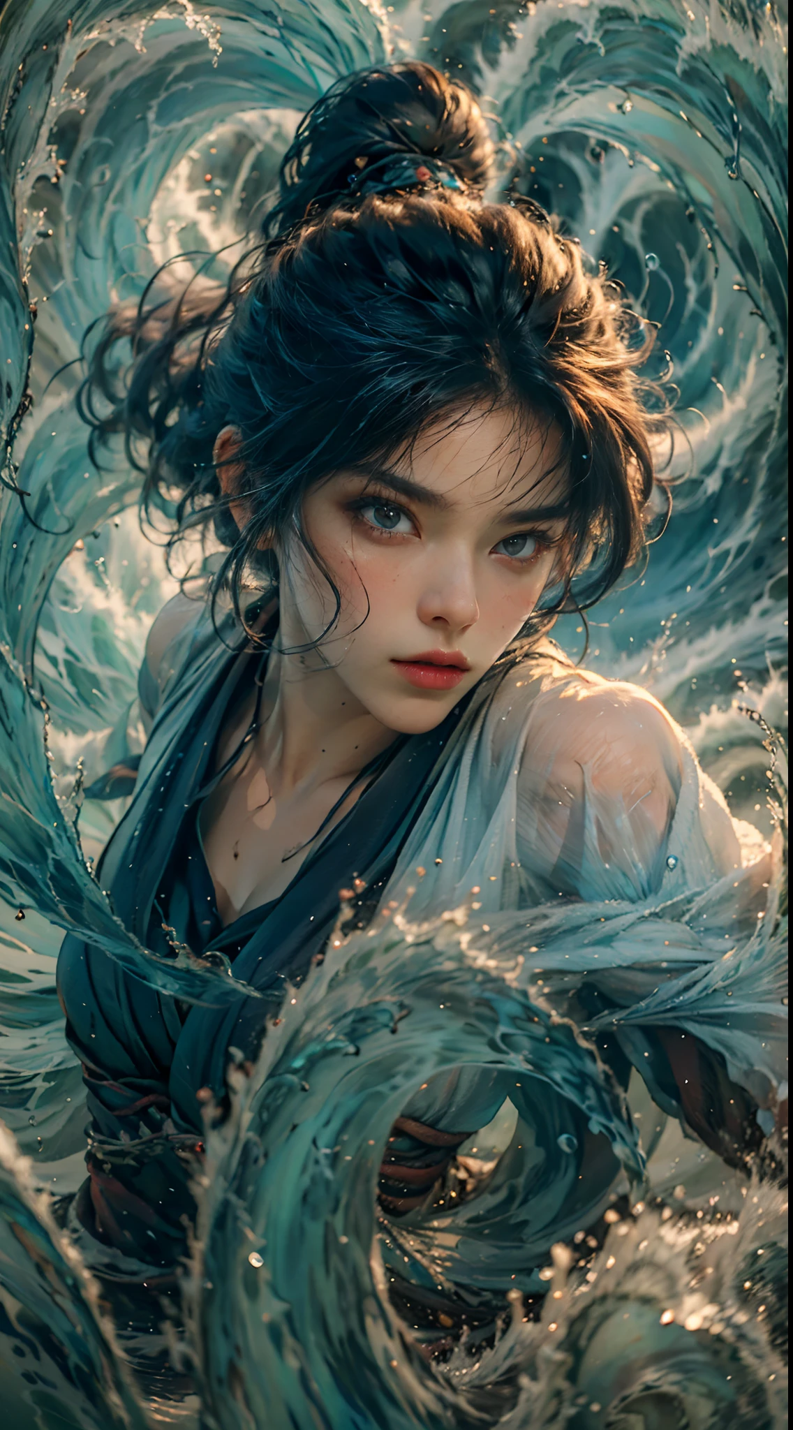 Best quality,masterpiece,ultra high res,1girl,beautiful_face,detailed skin,yushui,Filled with water energy