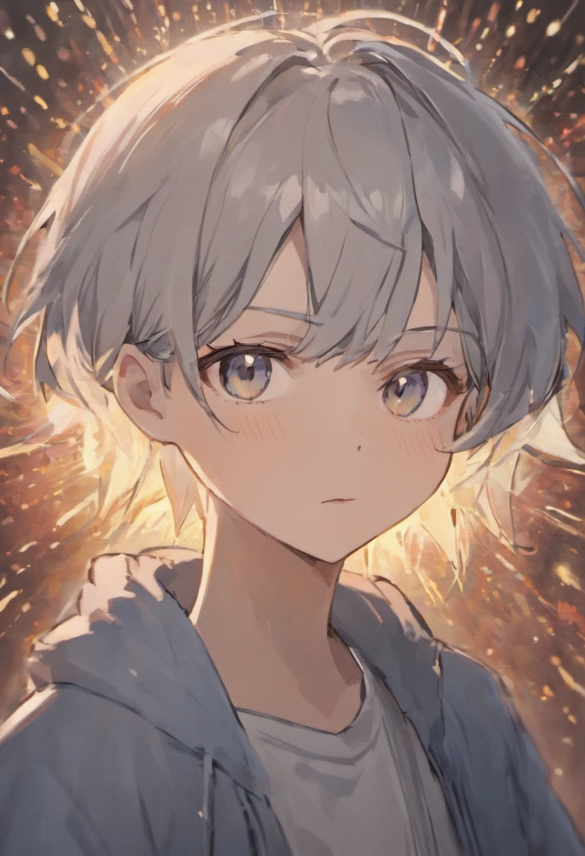 (Boy with gray hair, Strong gaze, Perforated teenagers:1.2)Hairstyle reference,Shigego Gojo,Hair is extremely delicate,Disheveled hair,White matter of the skin,Glossy