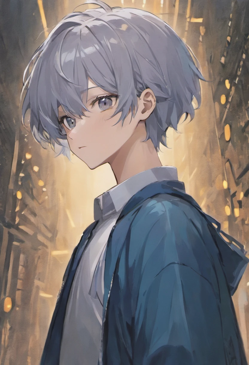 (Boy with gray hair, Strong gaze, Perforated teenagers:1.2)Hairstyle reference,Shigego Gojo,Hair is extremely delicate,Disheveled hair,White matter of the skin,Glossy