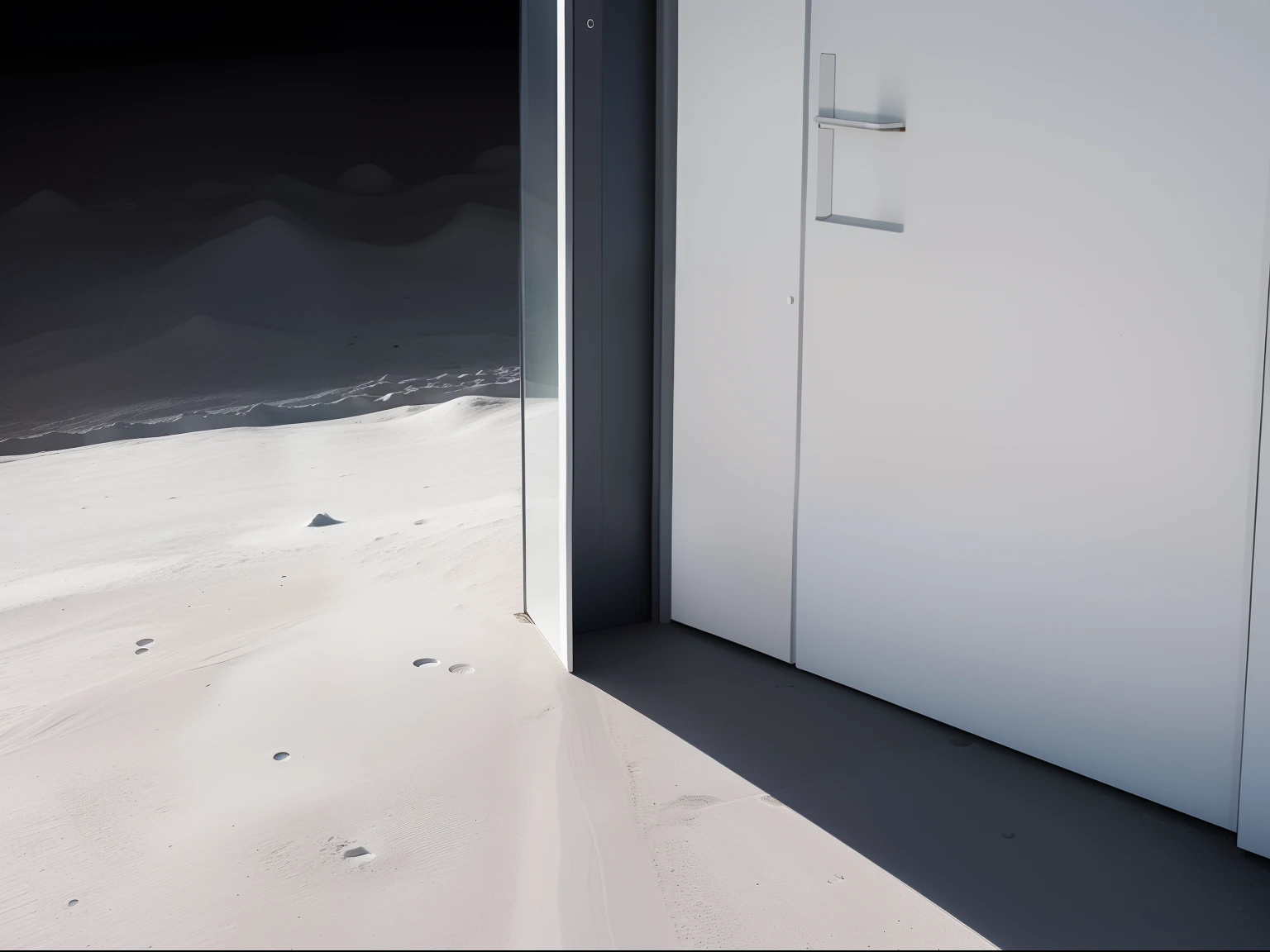 Lunar surface。Pure white door。