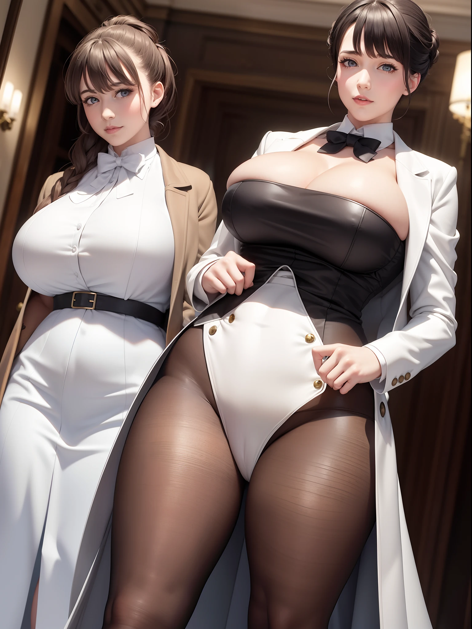 sherlock holmes & watson,
huge huge huge huge huge huge busty 2 girls assemble,
sherlock holmes girl brown glen check frock coat,
side standing watson girl white formal suits,
detective,
gently,
elegance,
wind,
smile,
london,
baker street,
british,
real face,
real body,
real background,
((((masterpiece)))), high quality, very_high_resolution, large_filesize, full color,