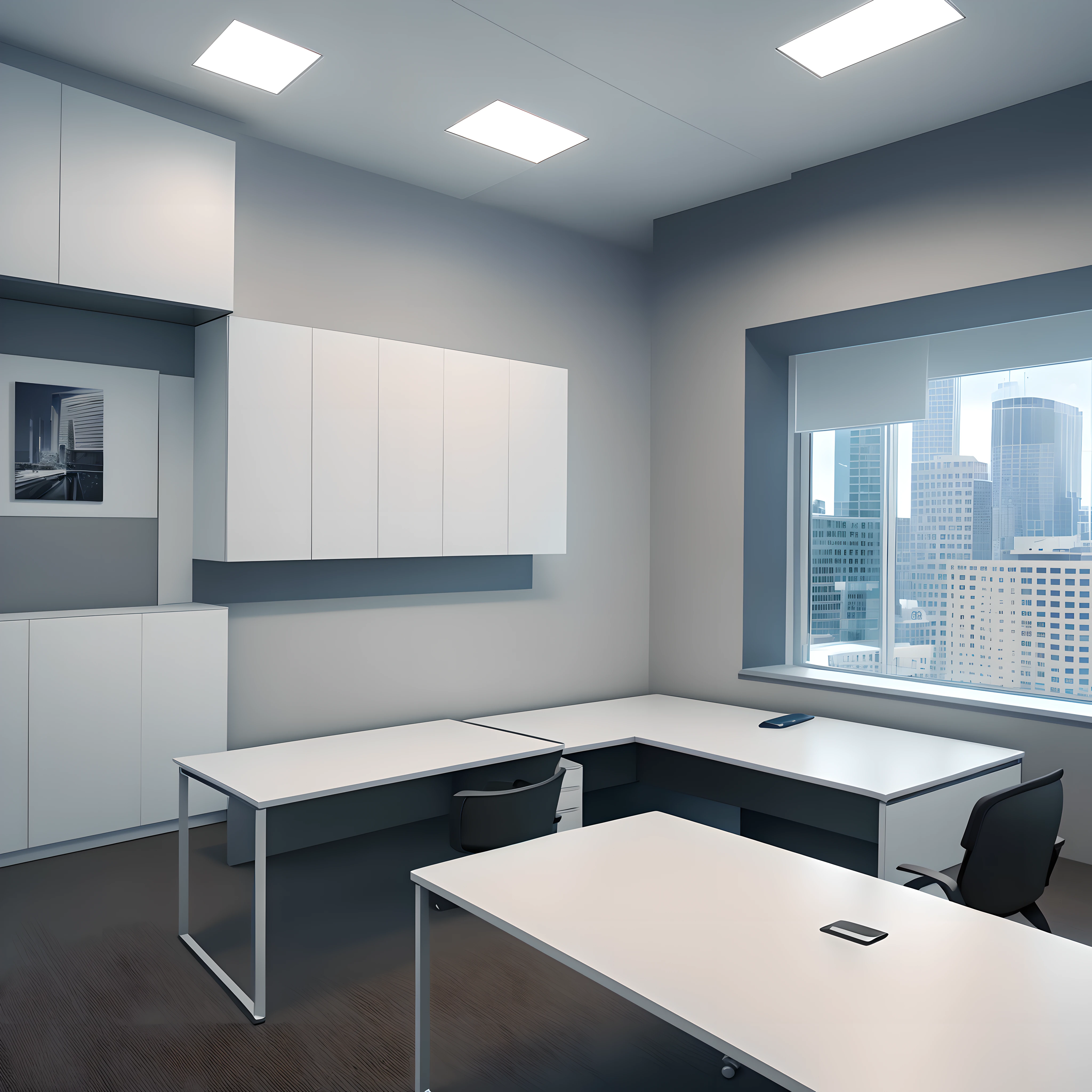 tmasterpiece,office space,Office desk,NOhumans,Bright space,(above shot:1.5),(Hyper-realistic:1.3)