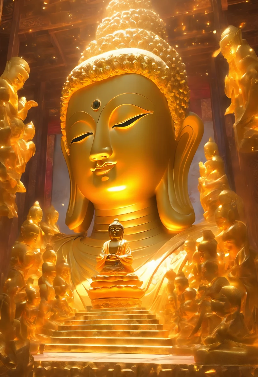 ,Meisterwerk, best quality,8K, Ultra-High-Res,In einem ruhigen Stupa,Reflexion des schwachen Morgenlichts。Eine riesige Buddha-Statue ragt hoch in der Mitte der Halle auf,Es wird zum Leben erweckt,Every detail has been meticulously carved by the artist。Die Buddha-Statue sitzt feierlich auf einem Lotussitz,An atmosphere of holiness permeates them。Das Sonnenlicht, die durch das obere Fenster eintritt, wirft gesprenkeltes Licht und Schatten,Der ganze Saal ist in Ruhe erleuchtet。
The Buddha statue is dignified,The distinctive detail makes it look real and dynamic。Buddhas Augen waren hell und leuchtend,Es scheint in der Lage zu sein, die Schwierigkeiten der Welt zu durchschauen。The meticulous hand carvings reveal the texture of the fingertips and the calm posture,Exudes a sense of detached meditation。Das goldene Gewand schimmerte sanft gegen das Licht,Es war, as if it were a splendor of heaven。
A group of devout believers gathered around the temple,Sie kamen voller Ehrfurcht, um die Buddha-Statue zu verehren,Kneel on the floor and ponder the scriptures。Her figures are shrouded in a warm glow,Der Umriss ist deutlich zu erkennen。The walls of the hall are covered with colorful prayer flags,Schaukeln Sie sanft mit der Brise,It gives the whole room a mysterious and sumptuous atmosphere。