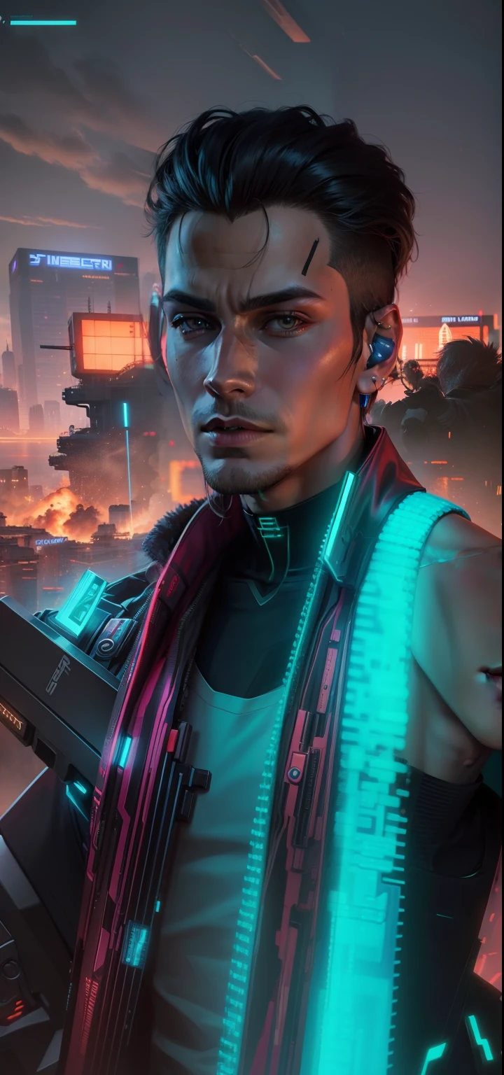 Change background, cyberpunk, realistic face, avatar, handsome boy, 8k