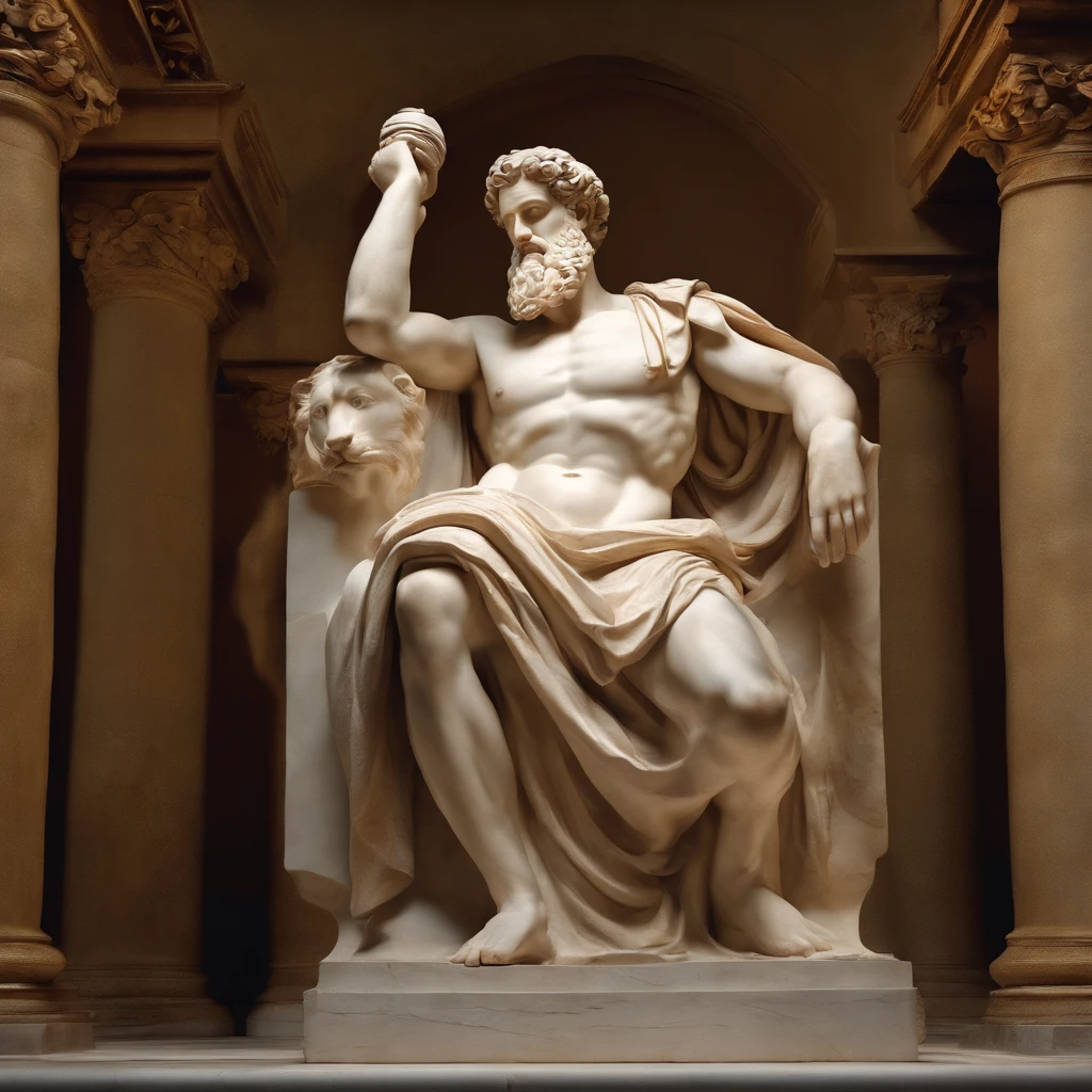 beste-Qualit, Master part, ultra-high-resolution, (Realistic Photography:1.4), Philosopher of Epictetus in the form of a Greek statue, Raised waist, Position imposante