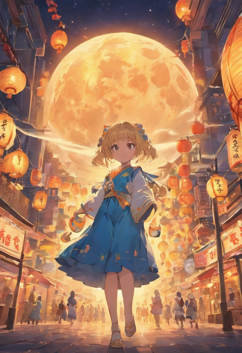 Mid-Autumn Festival、Moon、themoon、Star of the Sun、family、ancientry、Mooncake stalls、Concert、band、fire works、environment friendly、tradit、celebrating、enviroment、The villagers、Plaza、Bamboo lanterns、the night、celebrating、Artistically、device、decor、castoff、save、resource,high definition resolution
