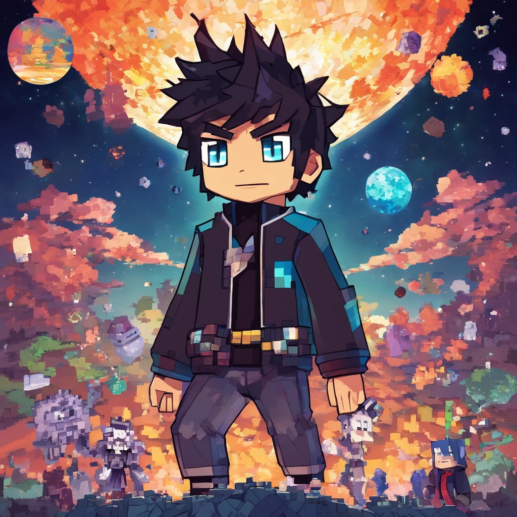 anime young boy standing in front of a Universe, inspired by Yamagata Hiro, inspired by Munakata Shikō, inspired by Okumura Masanobu, rin, inspired by Okumura Togyu, anime style”, shigenori soejima illustration,