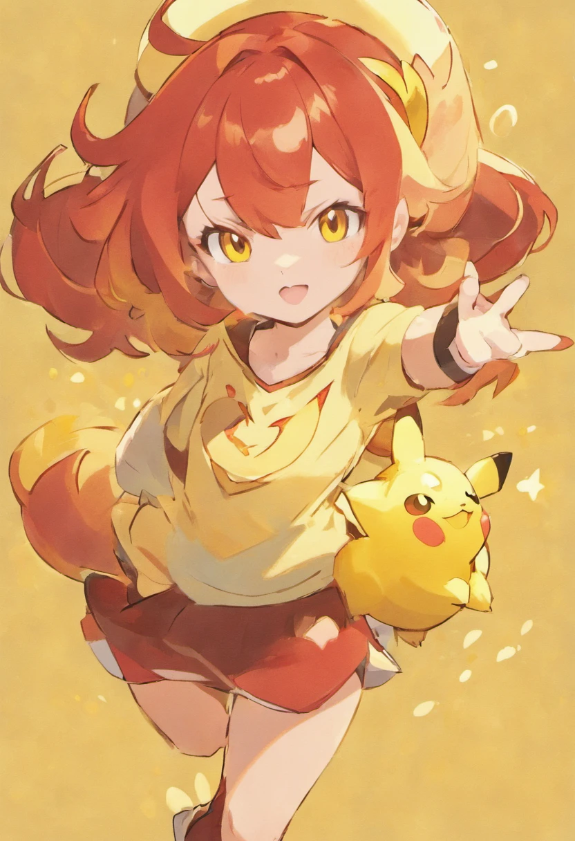 Red-haired, golden-eyed  pokémon trainer