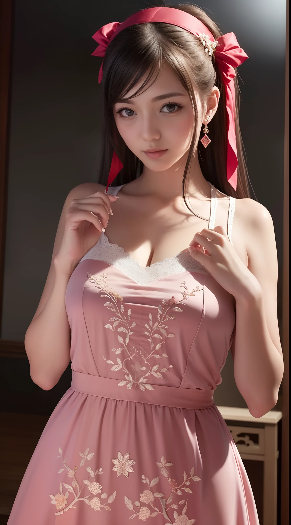 (Best quality,4K,8K,A high resolution,Masterpiece:1.2),Ultra-detailed,(Realistic,Photorealistic,photo-realistic:1.37),Delicate depiction of floral motifs on traditional Chinese gauze dresses, Dynamically capture Tai Chi elements, Flowing fabric, vivid vivid colors, Pastel tones, Soft and dreamy lighting, Focus on exquisite craftsmanship, Dynamic movements, Detailed rendering of intricate floral embroidery, Elegant and elegant gesture, Porcelain-like skin, small breasts, long pink twintails, soft blue eyes, Subtle and flawless makeup, Surreal wallpapers