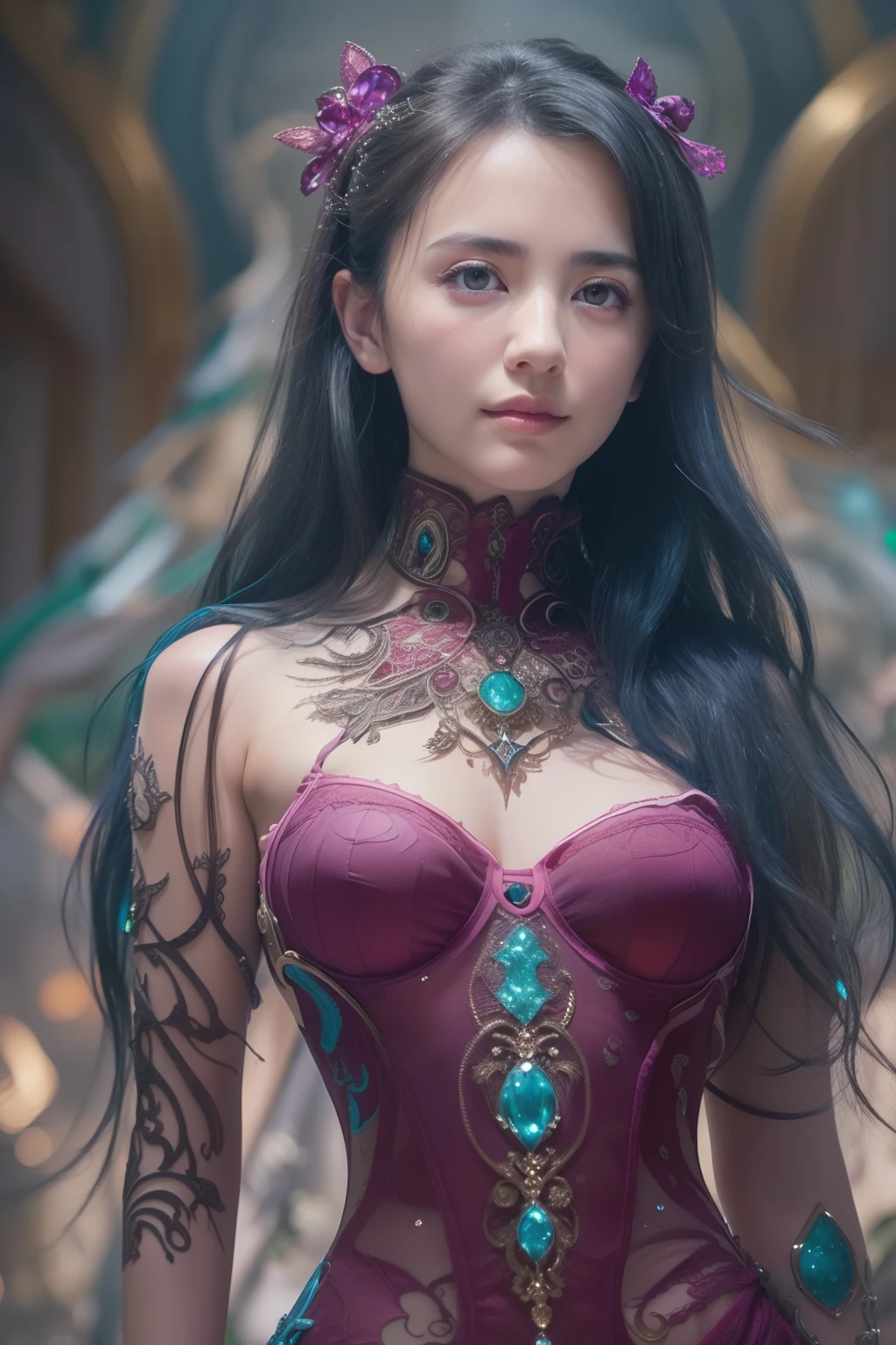 Temptating viewer, (8k RAW photo, hyper realistic, masterpiece, best quality, crisp detail, high definition, high detail, very rich detail, sharp focus, sharp detail, colorful, rich color, cinematic, perfect studio lighting), (full body photograph, mystic atmosphere), (((bare naked),(young lustful anger goddess), (fully nude, arrousing, temptating goddess, want to have sex, moaning, masturbating), (adorable beautiful baby face, evil round face, (smooth straight) bob haircut with pony, purple haired goddess, purple eyed goddess, big breast), (spreading legs, sensual pose), smooth body, ideal body, evil smile)), ((clearly visible pussy, clearly visible nipples)), ((purple plants, cobra snake temple, naked female servants)),