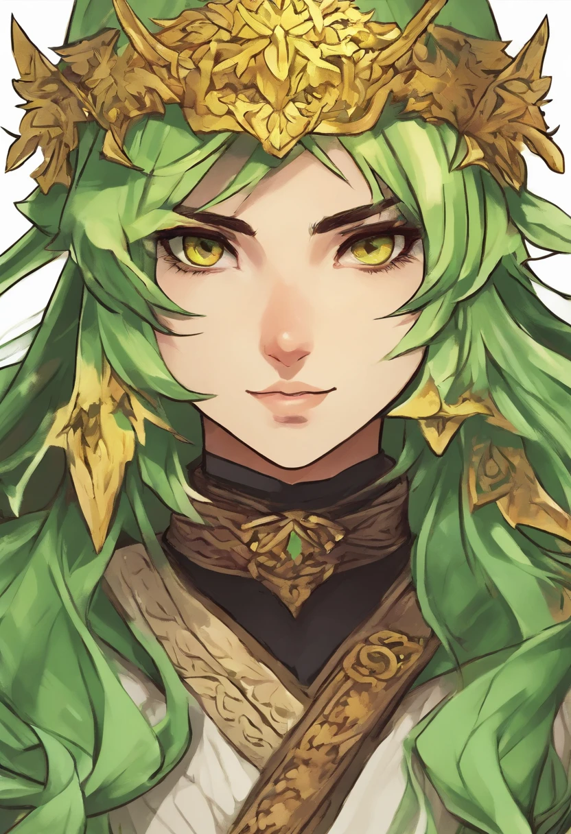 Anime girl ninja with green hair and yellow eyes