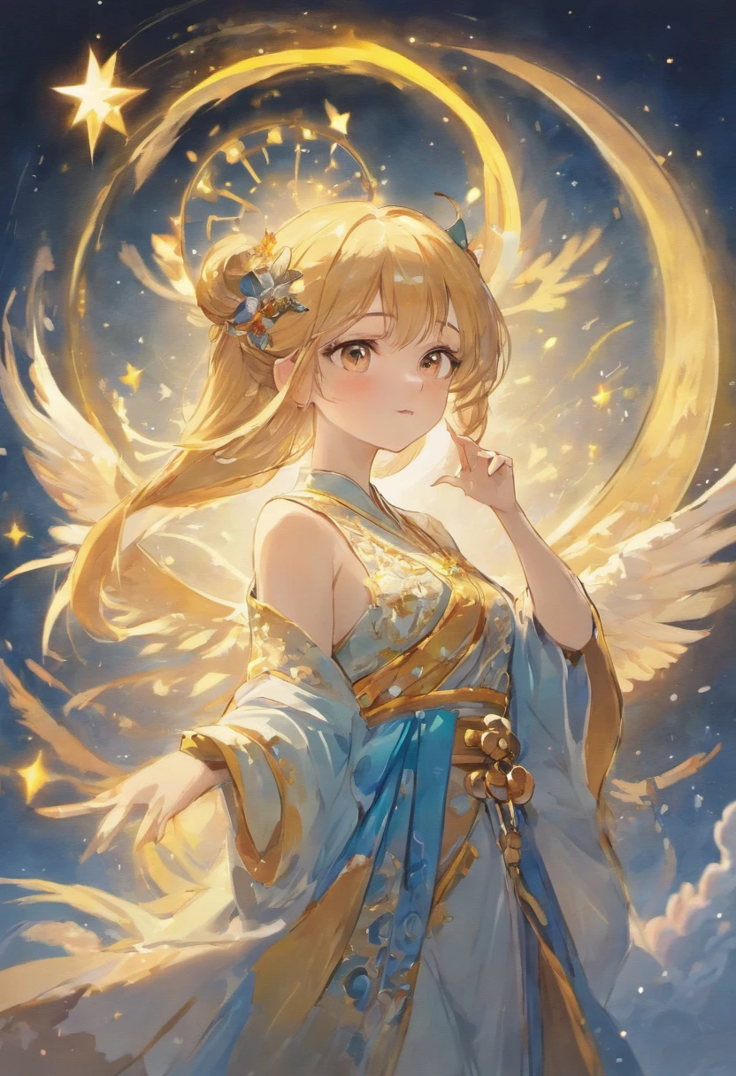 Beautiful fantastic Chang'e fairy,A goddess in Hanfu holds a rabbit,Bright full moon,Image of a woman with long hair wearing a yellow-white Hanfu,Depicting beautiful images of ancient Chinese goddesses, (Chang'e fairy),(mid-autumn festival),Soft moonlight,young goddess,(small tits), lunar goddess, Photoquality,A detailed face,A detailed face,Quiet moonlight,tsurime,