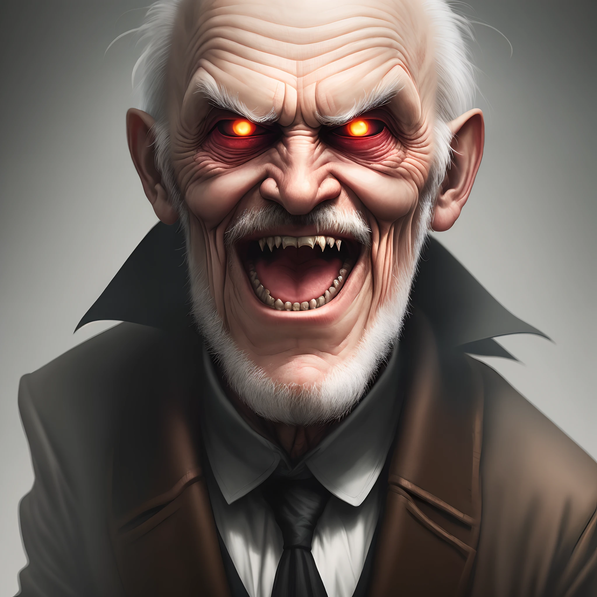 (a masterpiece), better quality, exceptionally detailed and beautiful illustration, (an old man with psychopathic features), frightening face, dark eyes, distorted air, dark and mysterious environment, oil painting, abstract art.