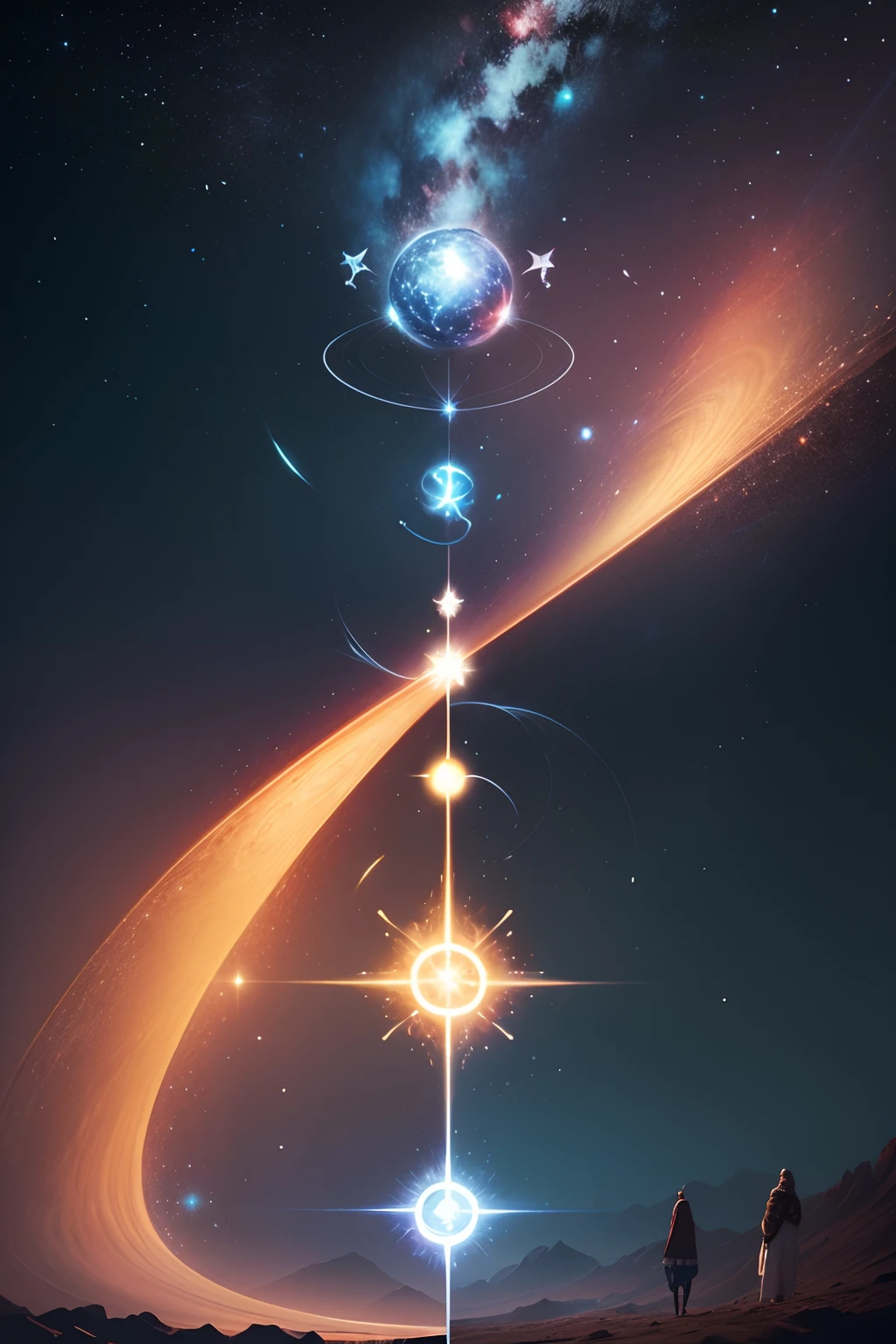 Symbols: Include symbols related to the Law of Attraction, such as a magnet or a puzzle head coming together, symbolizing the manifestation of dreams and the alignment of energies. cosmos or stars can also be incorporated to represent expansion and growth. Visual elements: Include images related to the journey of self-development and manifestation, such as a winding path leading to a bright horizon or an upright personal journey and connection to the universe. Aesthetic Coherence: Maintain a cohesive aesthetic with other graphic elements used in video and other visual elements. This will create a