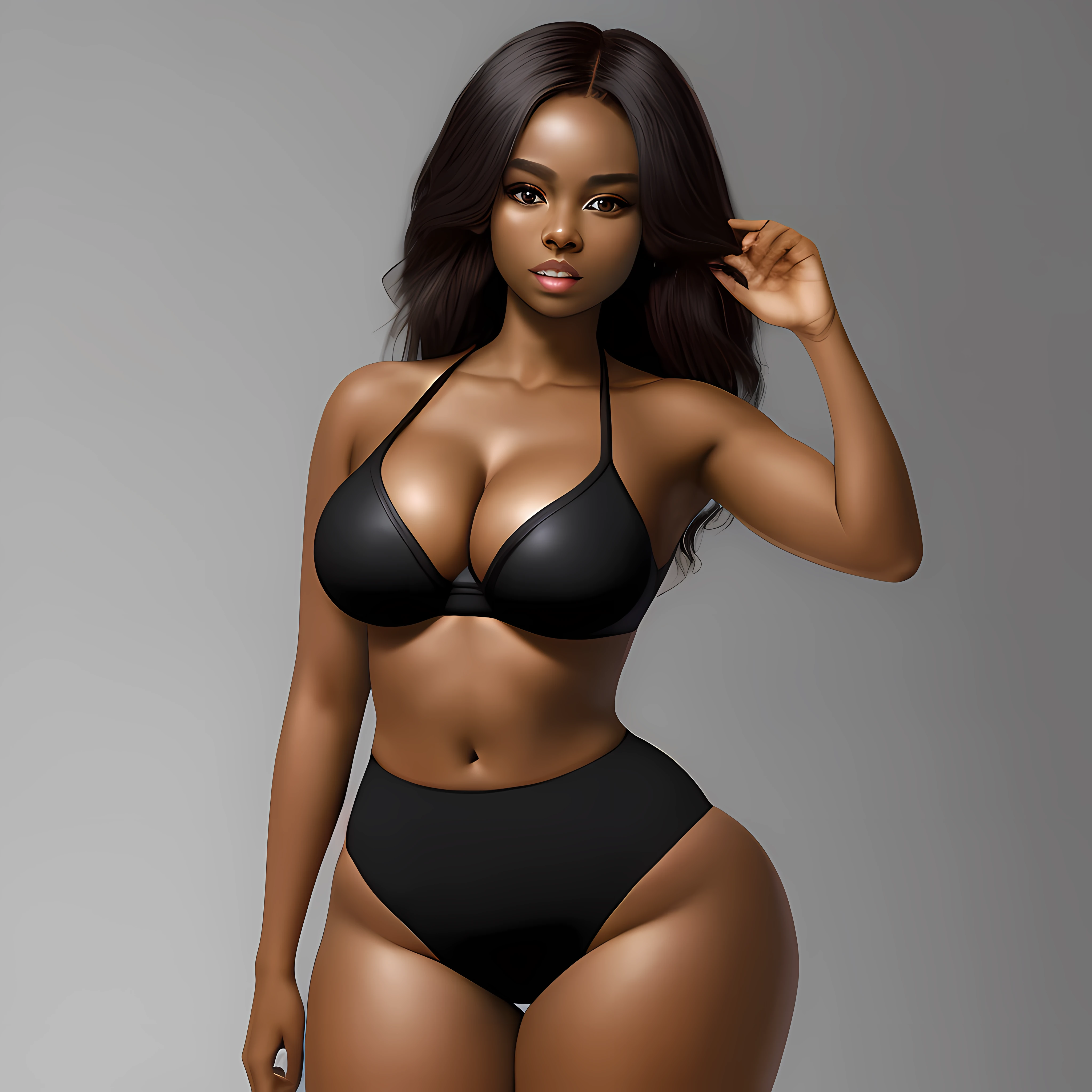 Woman with dark skin, big breast - black eyes - big ass - thin waist - real face-