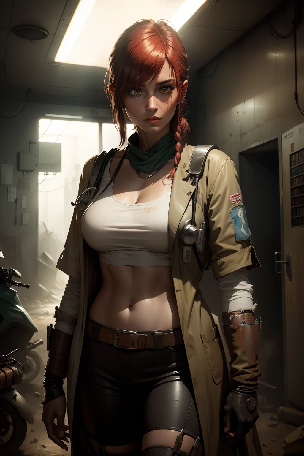 Makima, do homem da motosserra, female doctor, in a post-apocalyptic scenario hospital.