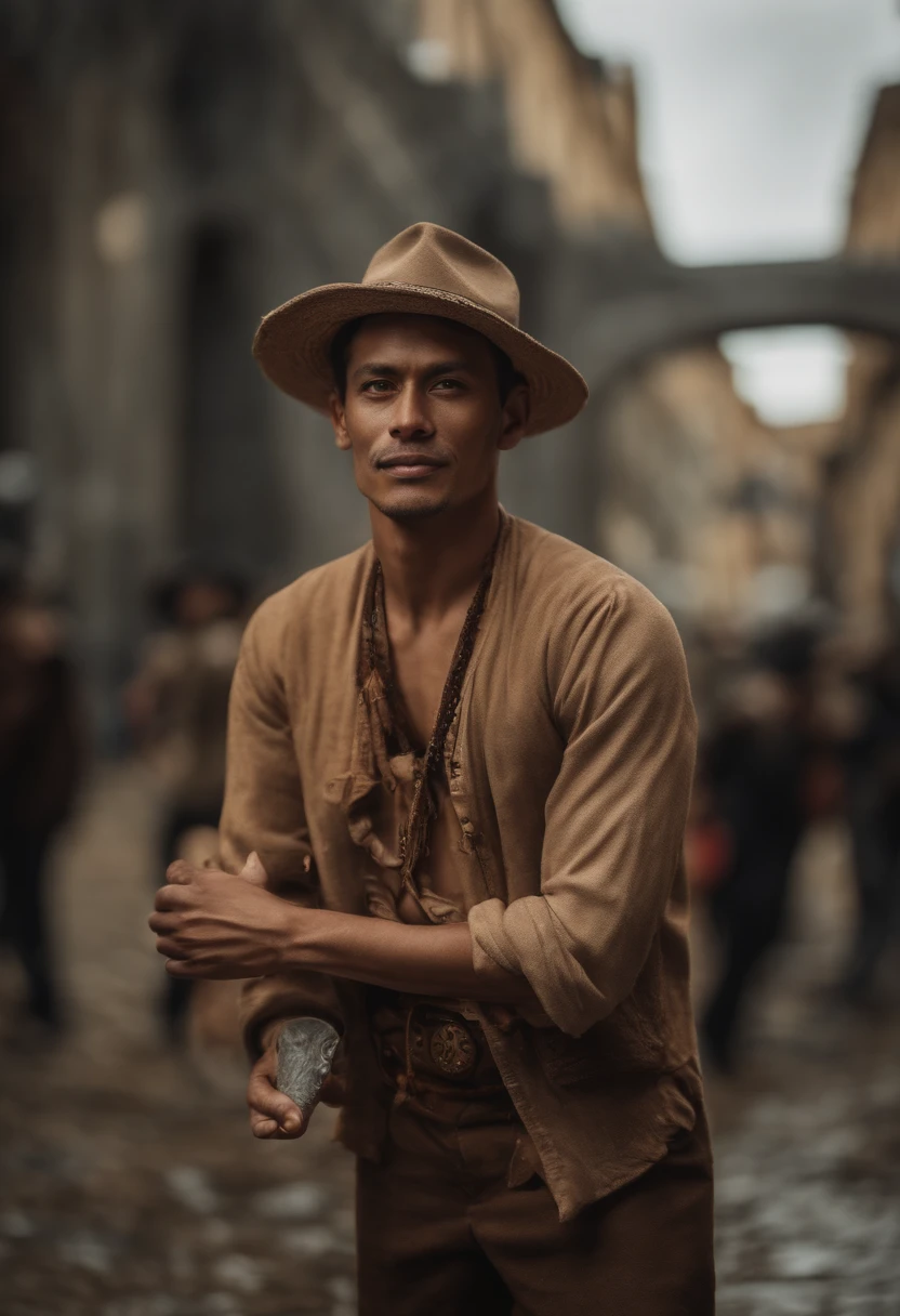 (realistic:1.3), finely detailed, quality, rembrandt lighting, Depth of Field,(masterpiece:1.2), (photorealistic:1.2), (best quality), (detailed skin:1.3), (intricate details), dramatic, ray tracing, 1american Western man, detailed skin texture, (blush:0.5), (goosebumps:0.5), subsurface scattering, smiling,long hair curls, parted bangs, hair between eyes, cowgirl outfit, cowboy hat, scarf, vest, revolver, hand holding revolver, holster, ammo belt, jeans, (wild west buildings), <lora:DingZhenLora:1>,(smoking:1.4), full body,(Cigarette in mouth:1.4)
<lora:cowgirl_outfit_v0.1a:0.5>,(solo:1,.4),horse,half body