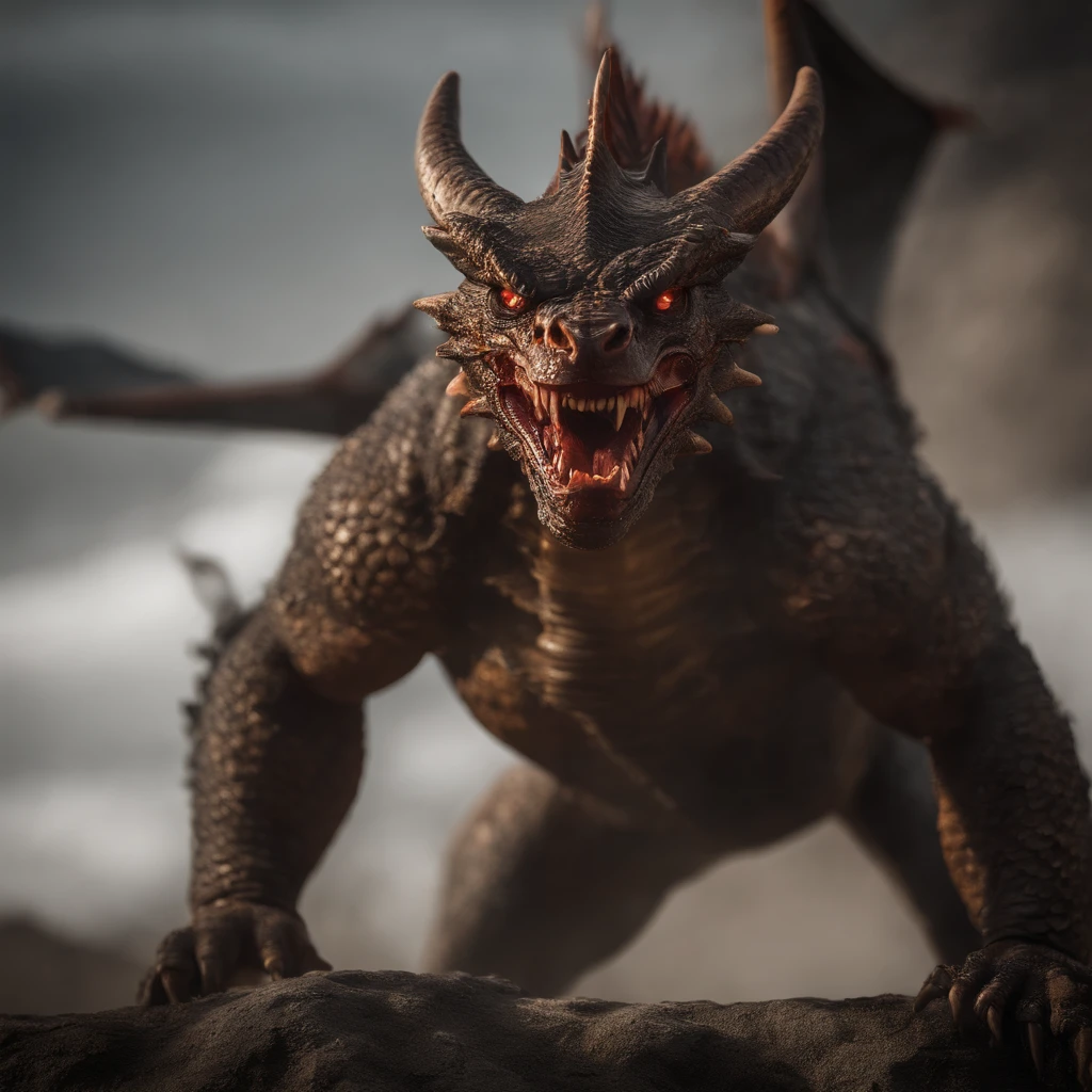 Tenryu Dourado，Rough red eyes,Close-up release of fire blood from the nose,Chest scales,alta qualidade,8k,muitos detalhes,Alface de fogo,Infelizmente,4 pernas,Garras manchadas,Ouro,Perigos,fires,dentes pontiagudos,big dragon,imensidade,Threatening,imponente