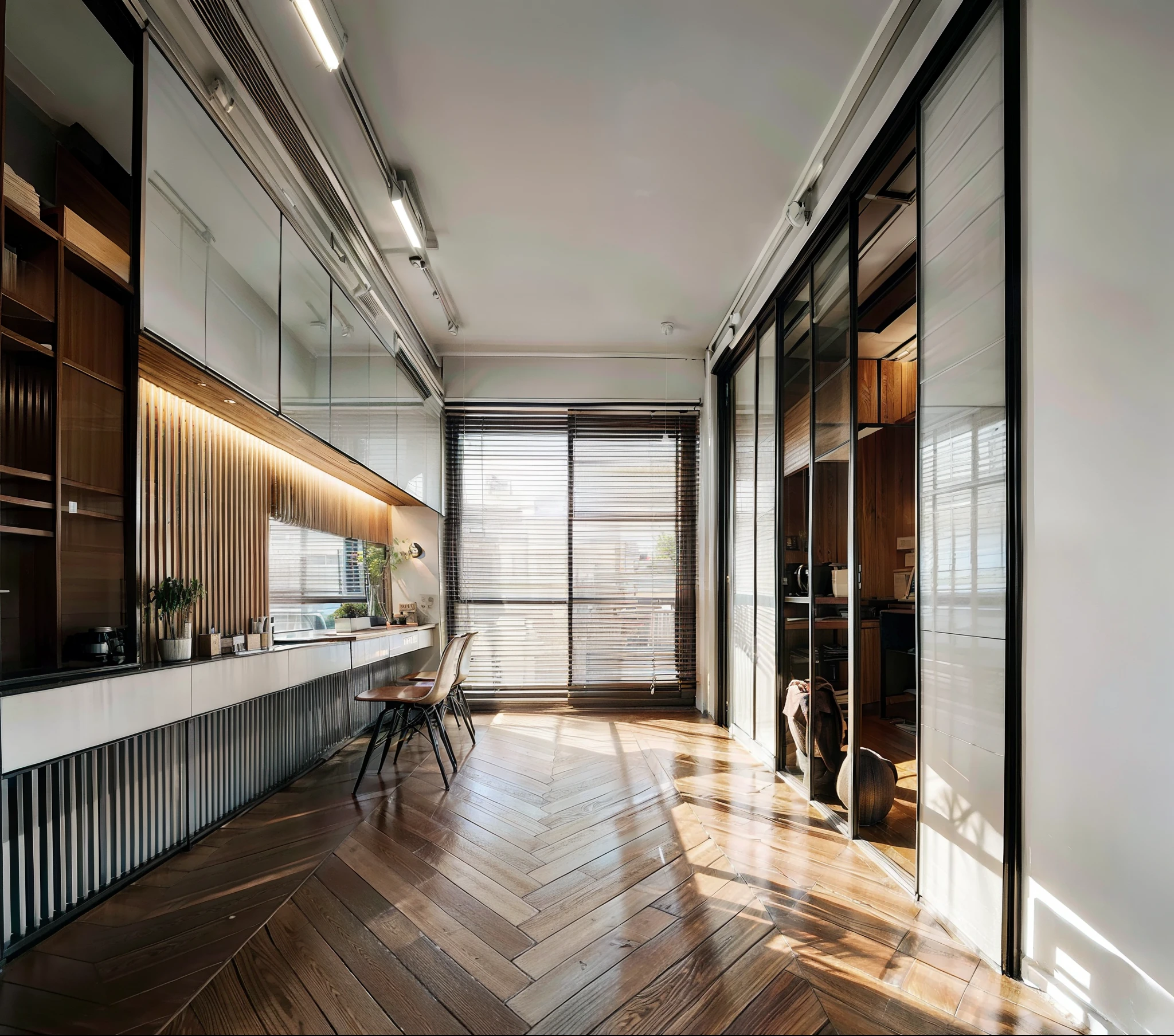 a sketch of a beautiful modern living room, (((foster and partners, artists impression, artistic impression, by Hamish MacDonald, by Carey Morris, by David Brewster, higher detailed illustration, by Helen Berman, an illustration, detailed illustration, by Nick Fudge, by Warren Mahy, artist's impression))), a kitchen cabinet behind the white sofa, with minimal pictures on the wall, linen curtain next to the classroom window, coffee table, modern wood, ceiling with magnetic emissive lighting, white fabric PRB textures, wooden floor PRB texture,
