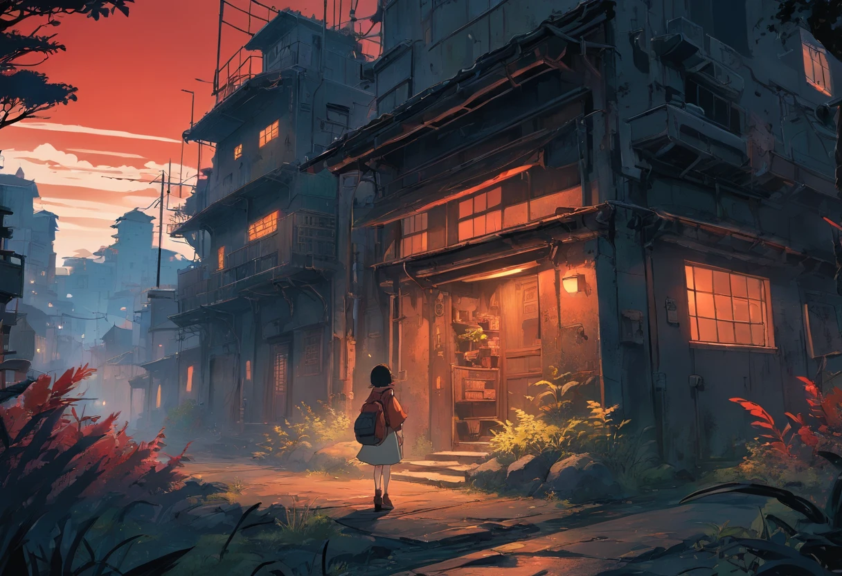Post-apocalyptic war, tonos de color blanco, negro, Red and rust colors, sobrevivientes, vegetation, sombras, gloomy atmosphere, oscuridad, ((noche)), portada de un libro